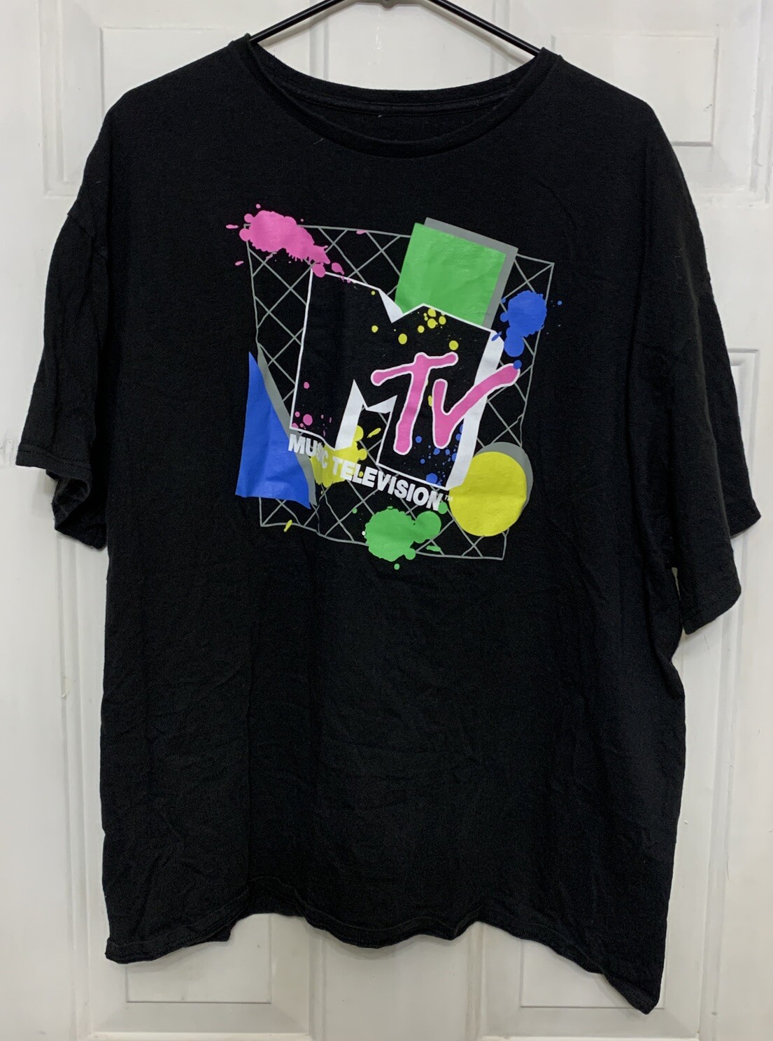 Mens MTV T-Shirt Short Sleeve Retro Style Black Yellow Green Blue Size XXL