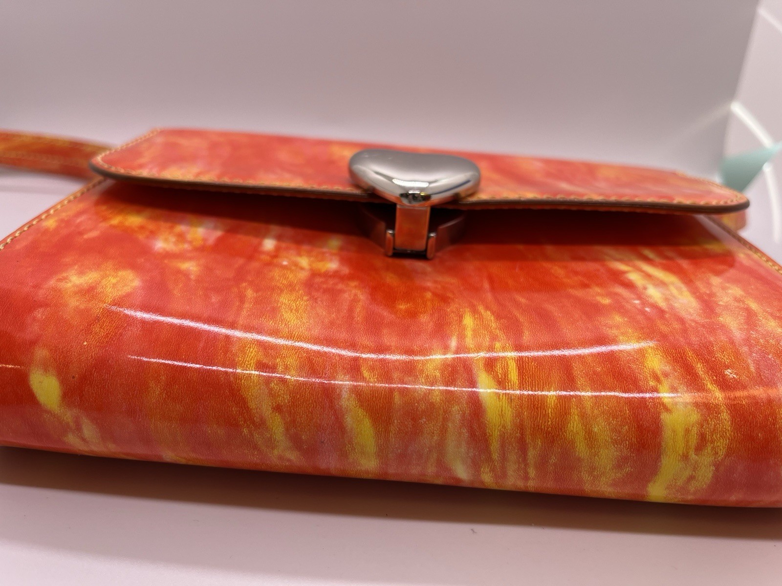 Vintage MOSCHINO Redwall FLAMES / FIRE Shoulder Handbag Clutch Made in Italy