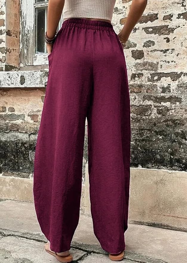 Casual Elastic Waist Harem Pants Women with Pockets Summer Barrel Pants Palazzo