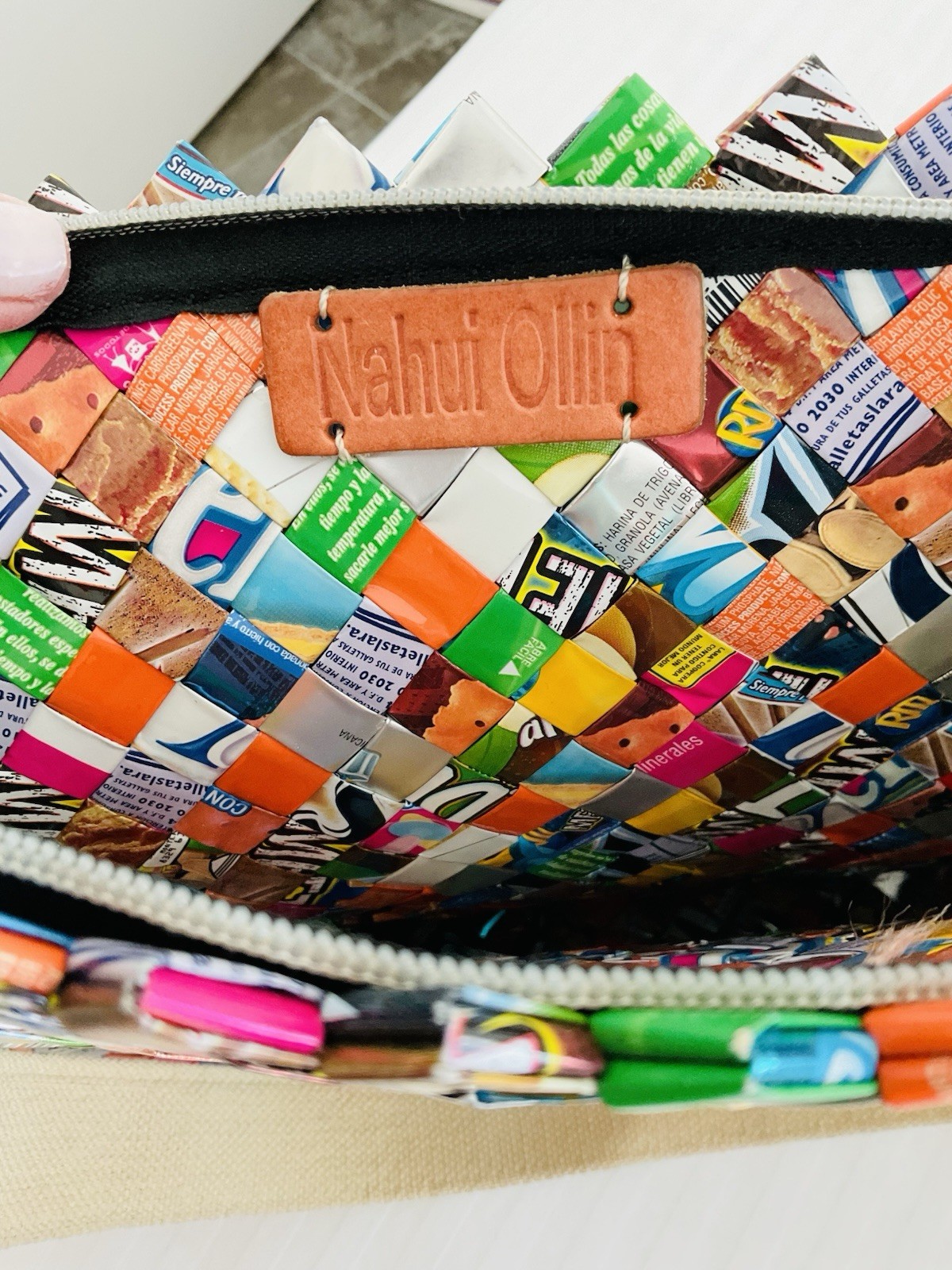 Nahui Ollin Vintage Candy Wrapper Woven Crossbody Clutch Bag Large