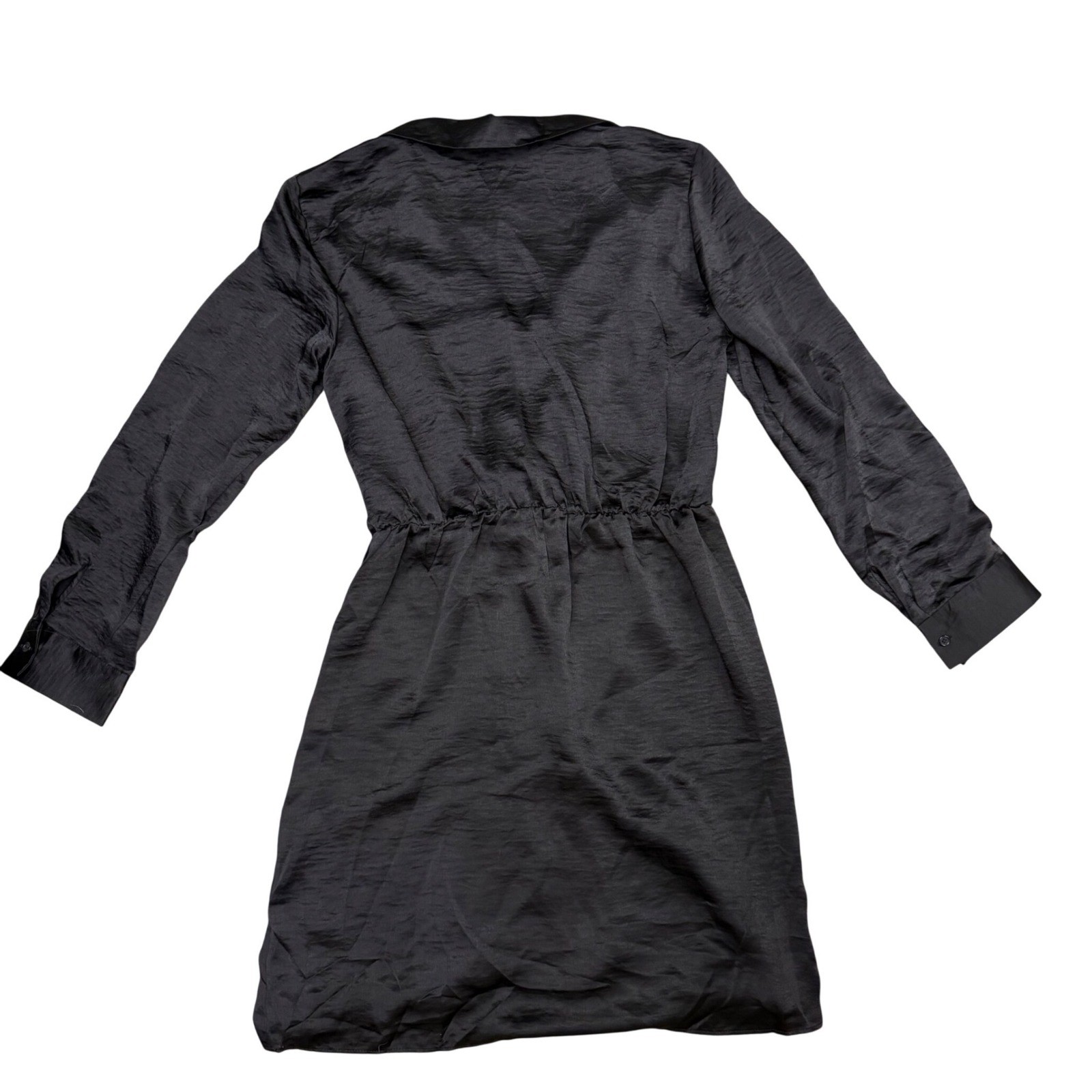 Steve Madden Washed Satin Faux Wrap Dress Size XL Black Long Sleeve Mini NWT