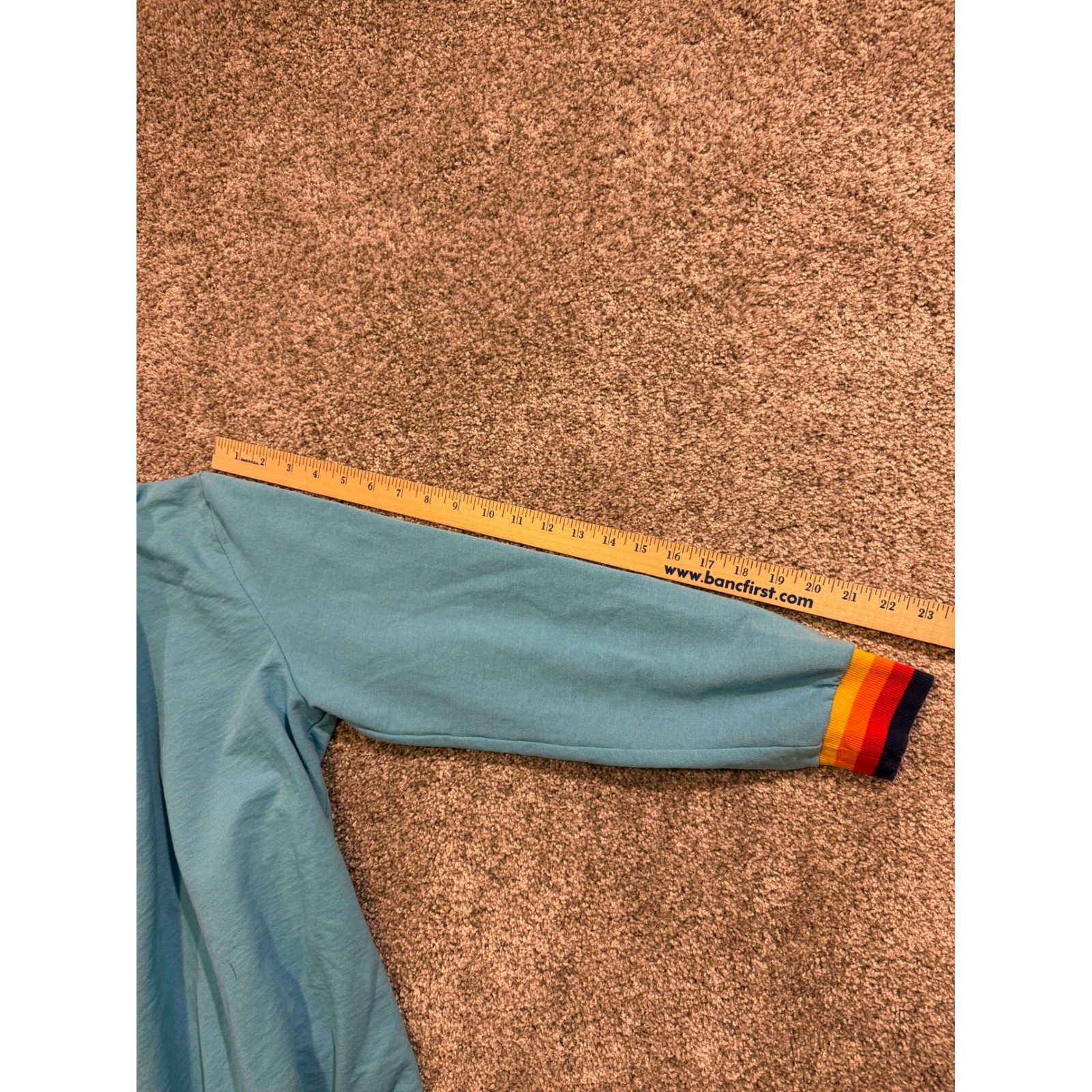 ALDI Sweatshirt Mens Medium Blue Rainbow Striped Snap Neck Pullovert Employee *