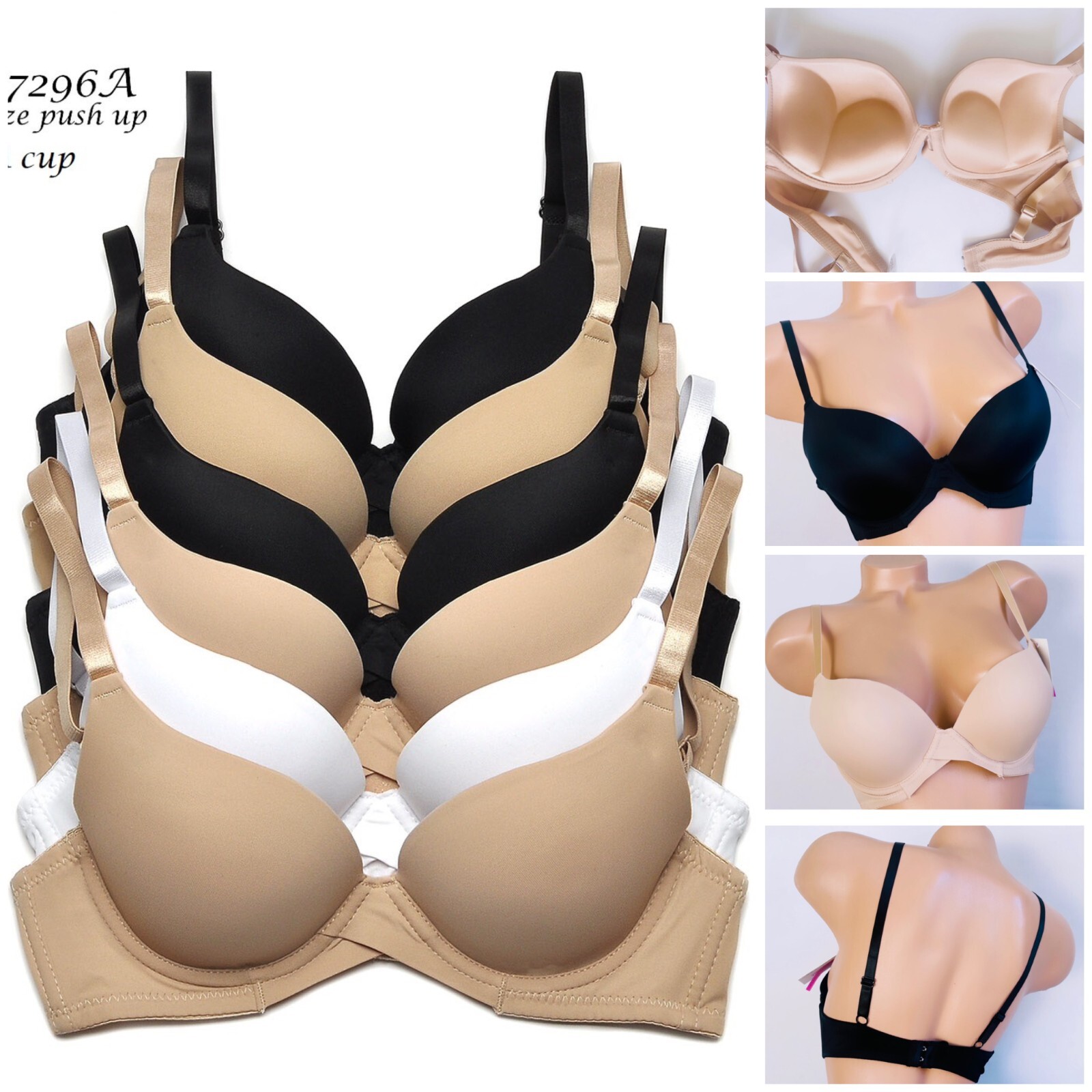 Lot 1-6 Extra Padded Bras Women’s Max Lift Extreme Push up Add 2 Cup Size 30-36A