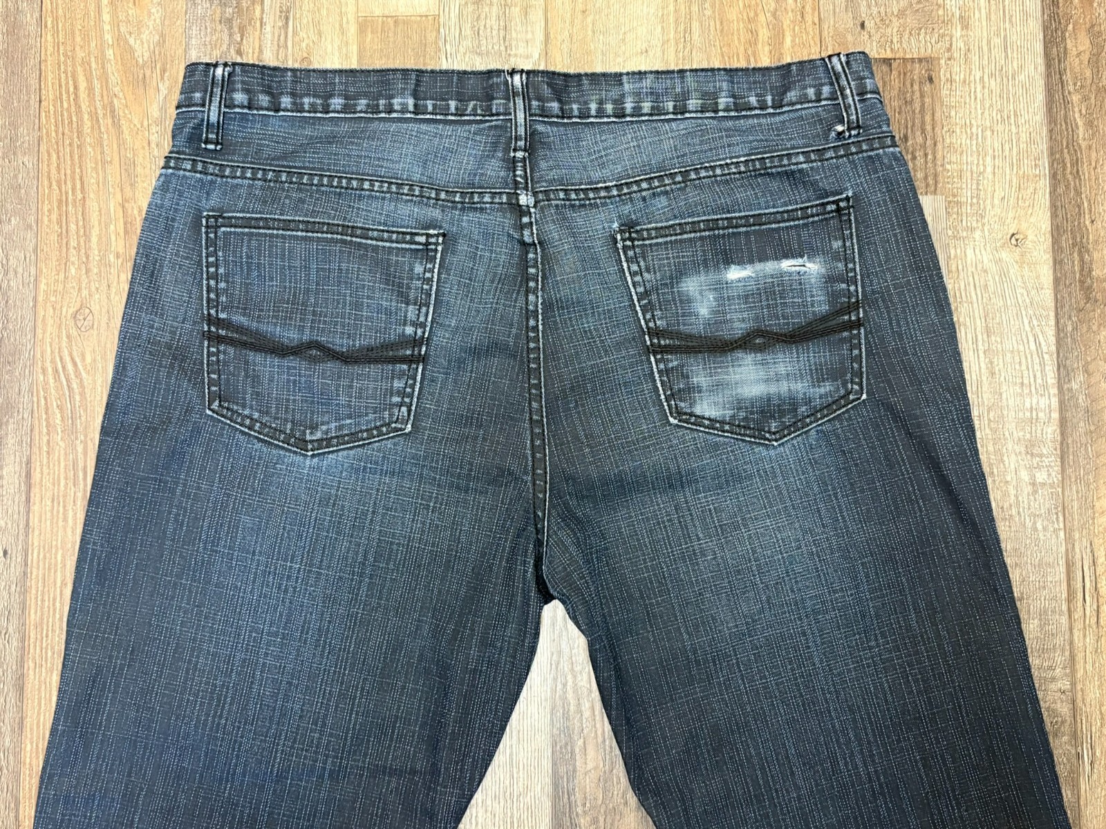 Alfani Slim Straight Mens Jeans 38×32 Dark wash Distressed Raw Hem Denim Pants
