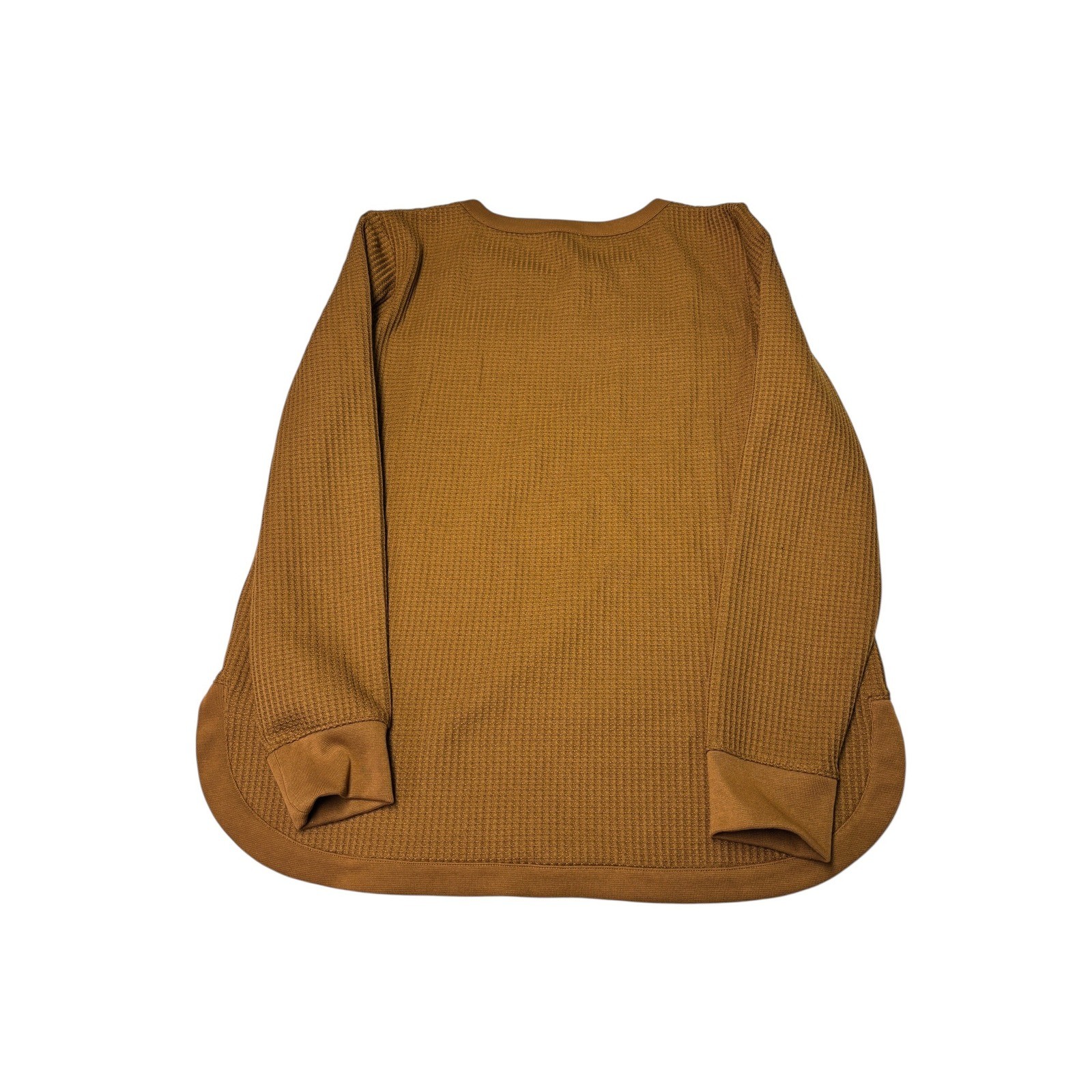LL Bean Signature Waffle Knit Pullover Top Brown Thermal Long Sleeve L 511013