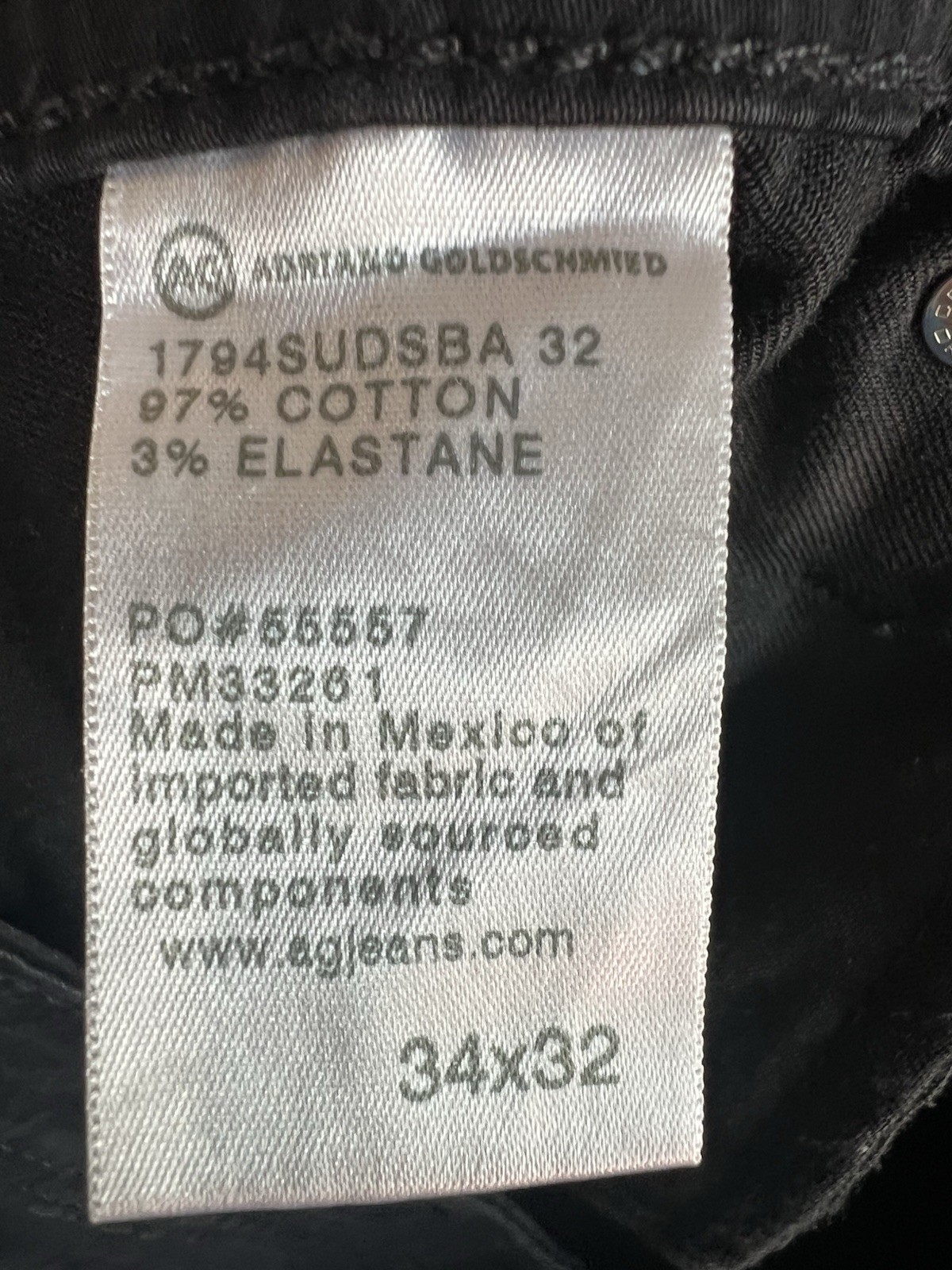 AG Adriano Goldschmied The Everett Slim Straight Black Jeans Mens 34×32
