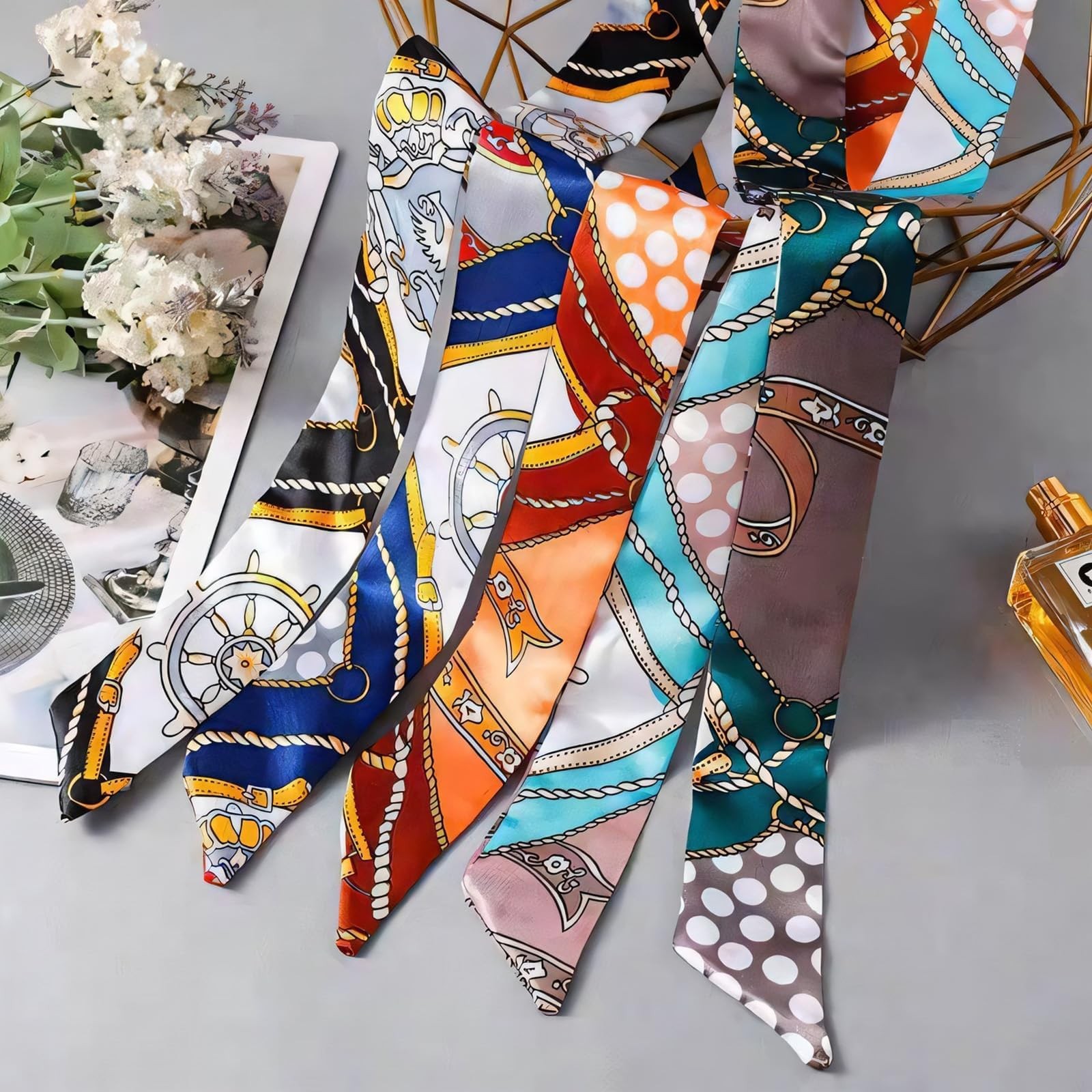 7 Pack Satin Handbag Handle Wrap Ribbon Neckerchief Scarf for Women