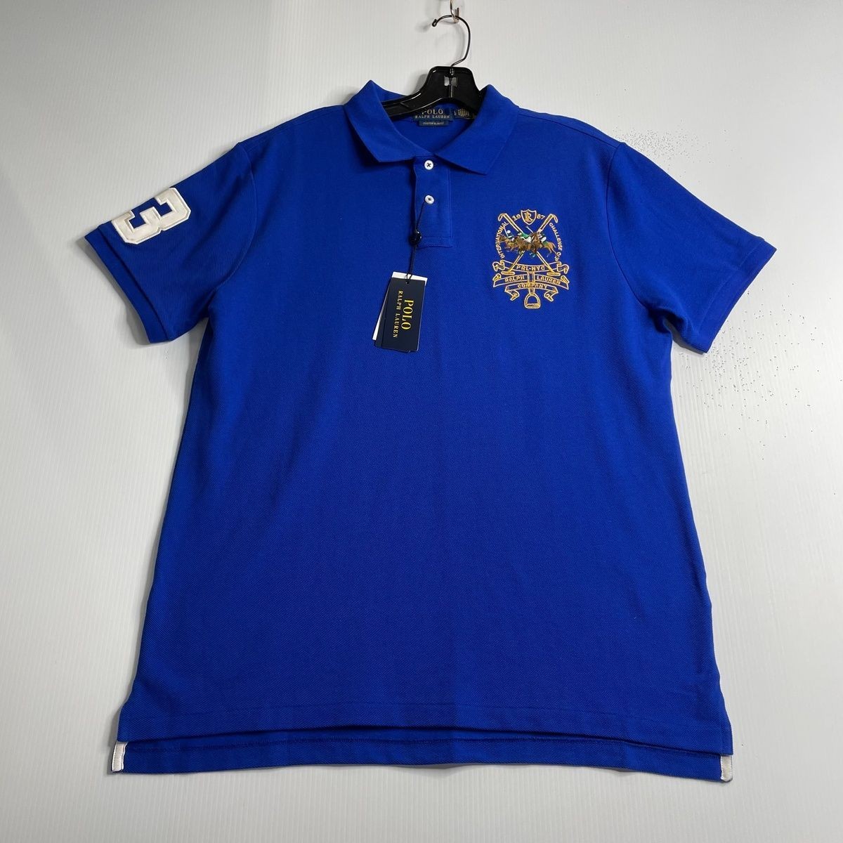 POLO RALPH LAUREN Custom Slim Fit Triple Pony Polo Men’s Size L Blue