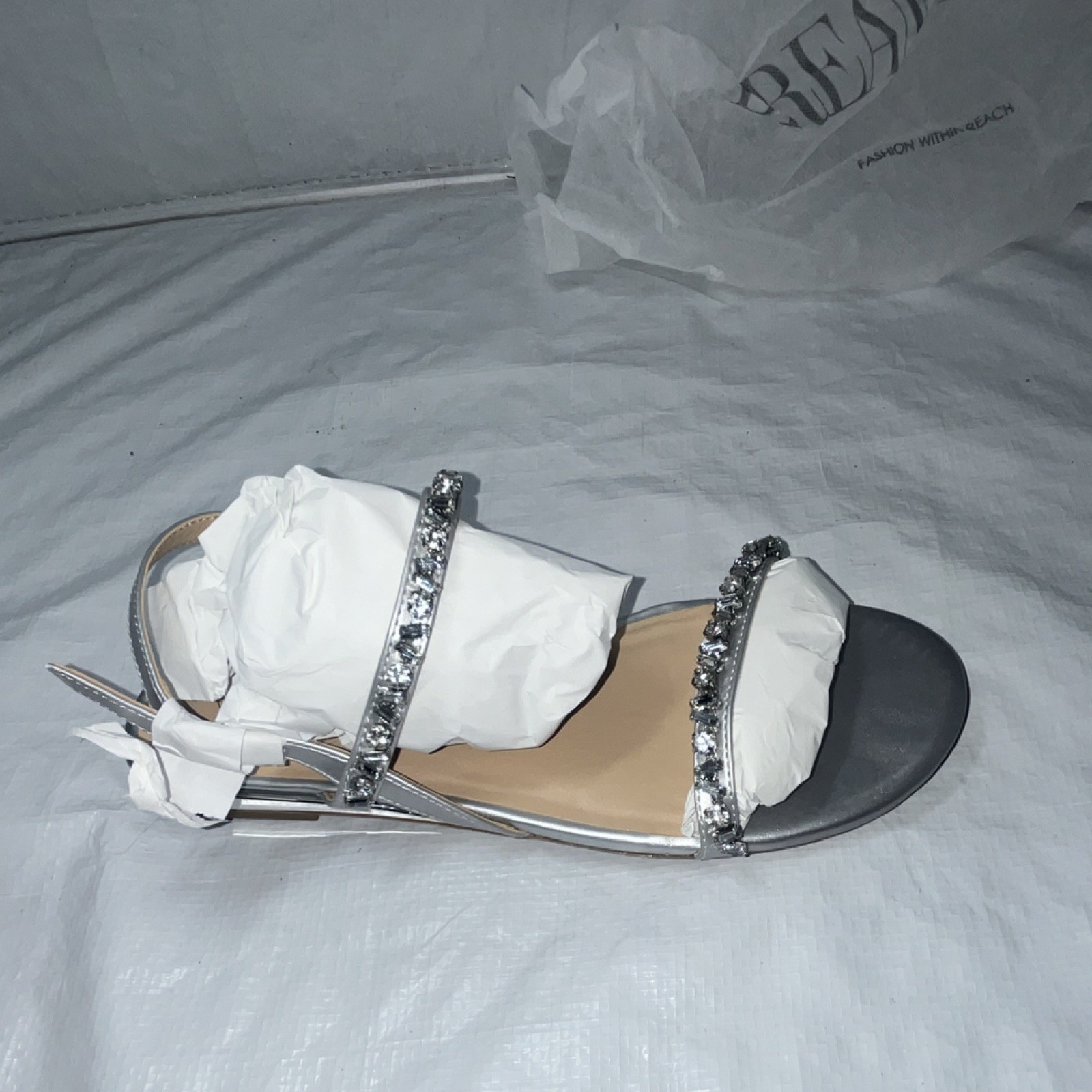 Dream Pairs Women’s Silver Rhinestone Strappy Flat Ankle Strap Sandals 7