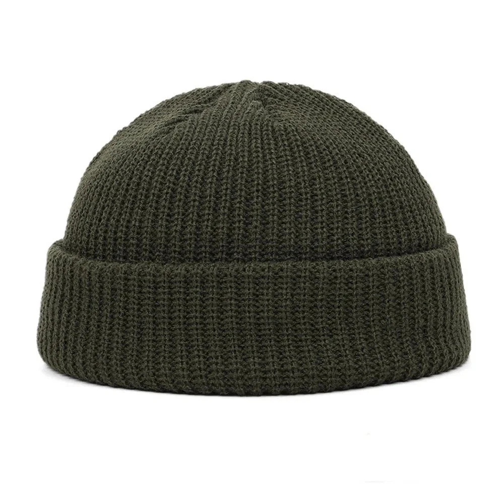 Mini Short Fisherman Beanie Hat Ribbed Docker Winter Warm Knitted Skull Cap cuff