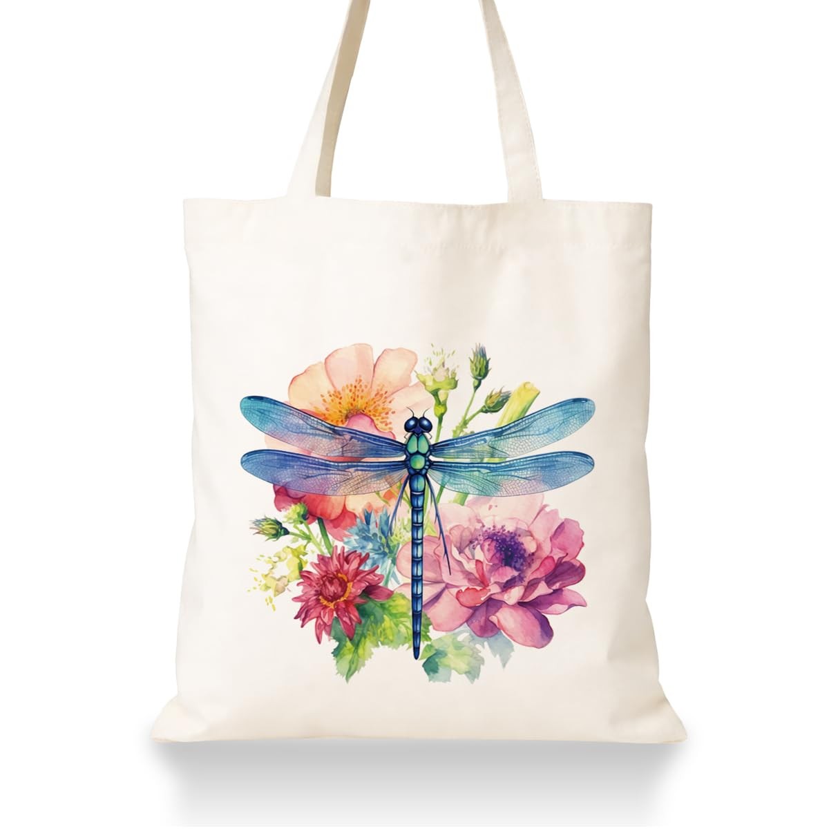 LMMHIOPI Dragonfly Tote Bag for Women, Reusable Canvas Medium,