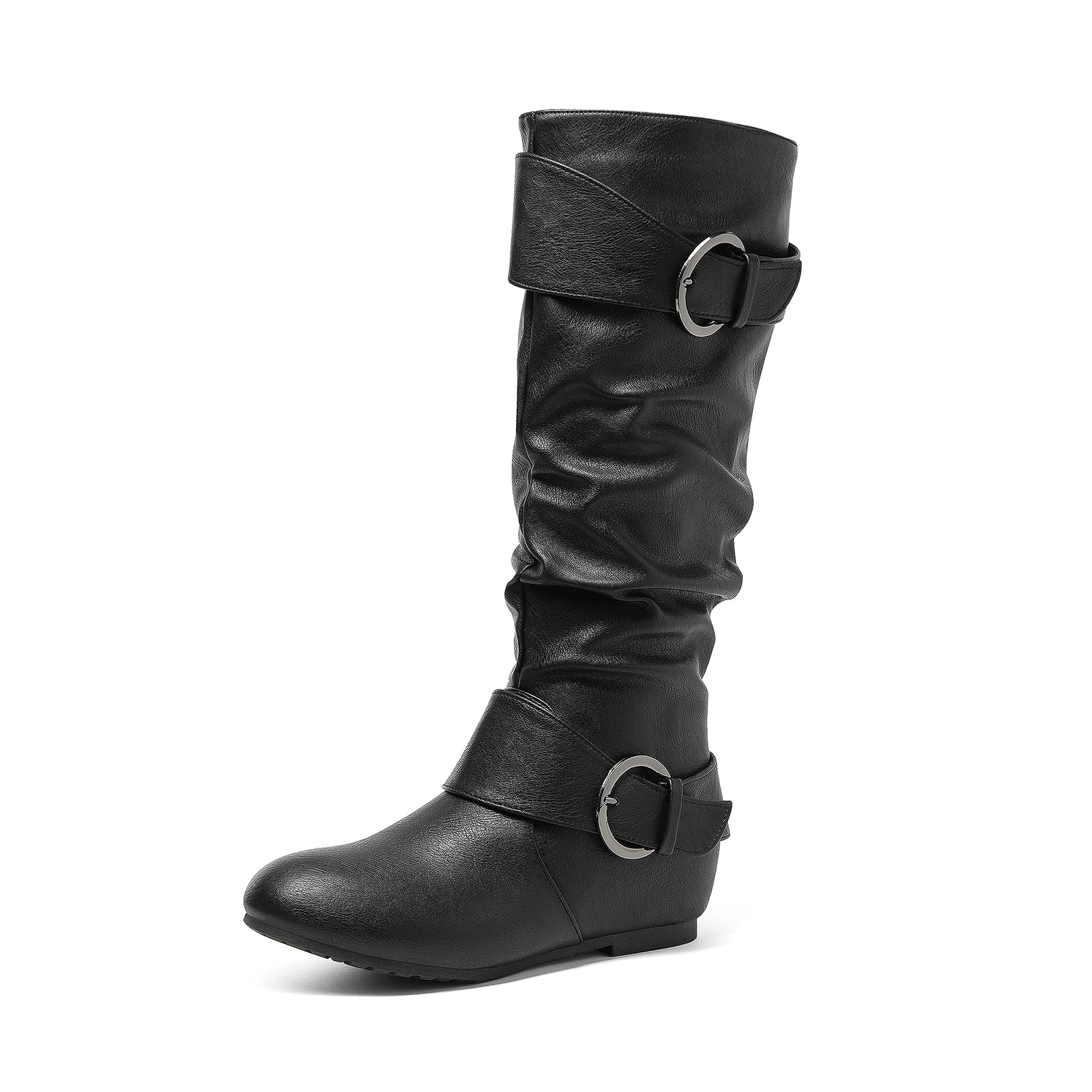 Women Low Hidden Wedge Heel Faux Fur Lined Zip Up Knee High Boots