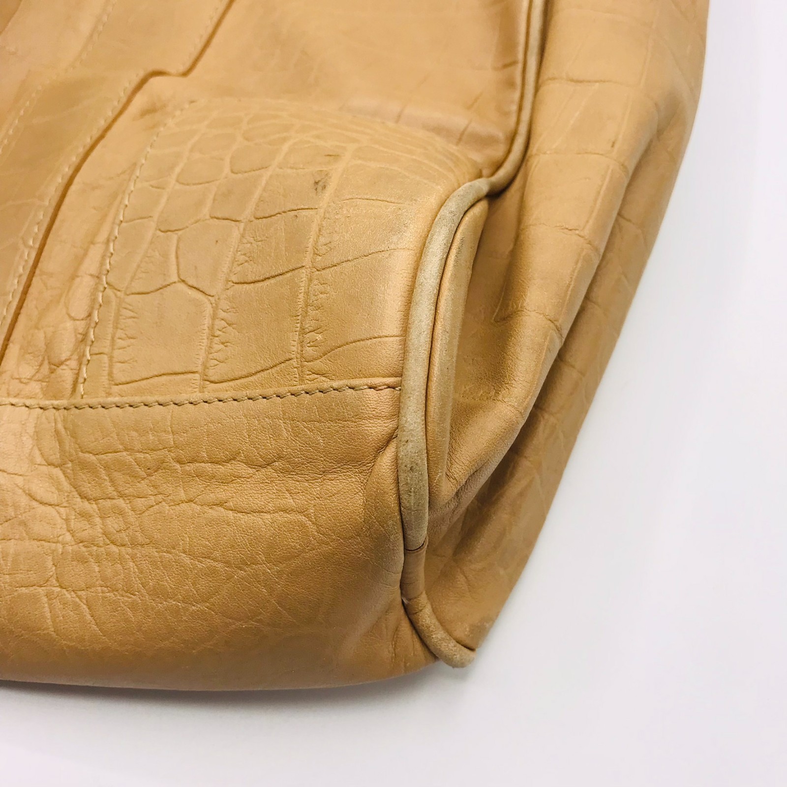 Falor Tan Leather Tote Bag Made In Italy with Woven Handles Embossed Snakeskin