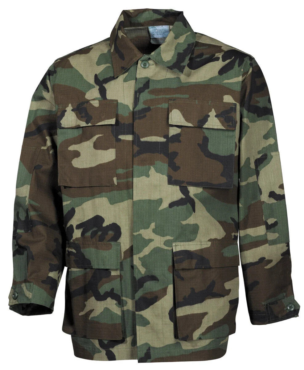 US Field Jacket Men’s Military Combat Camping US BDU Rip Stop Camo Woodland