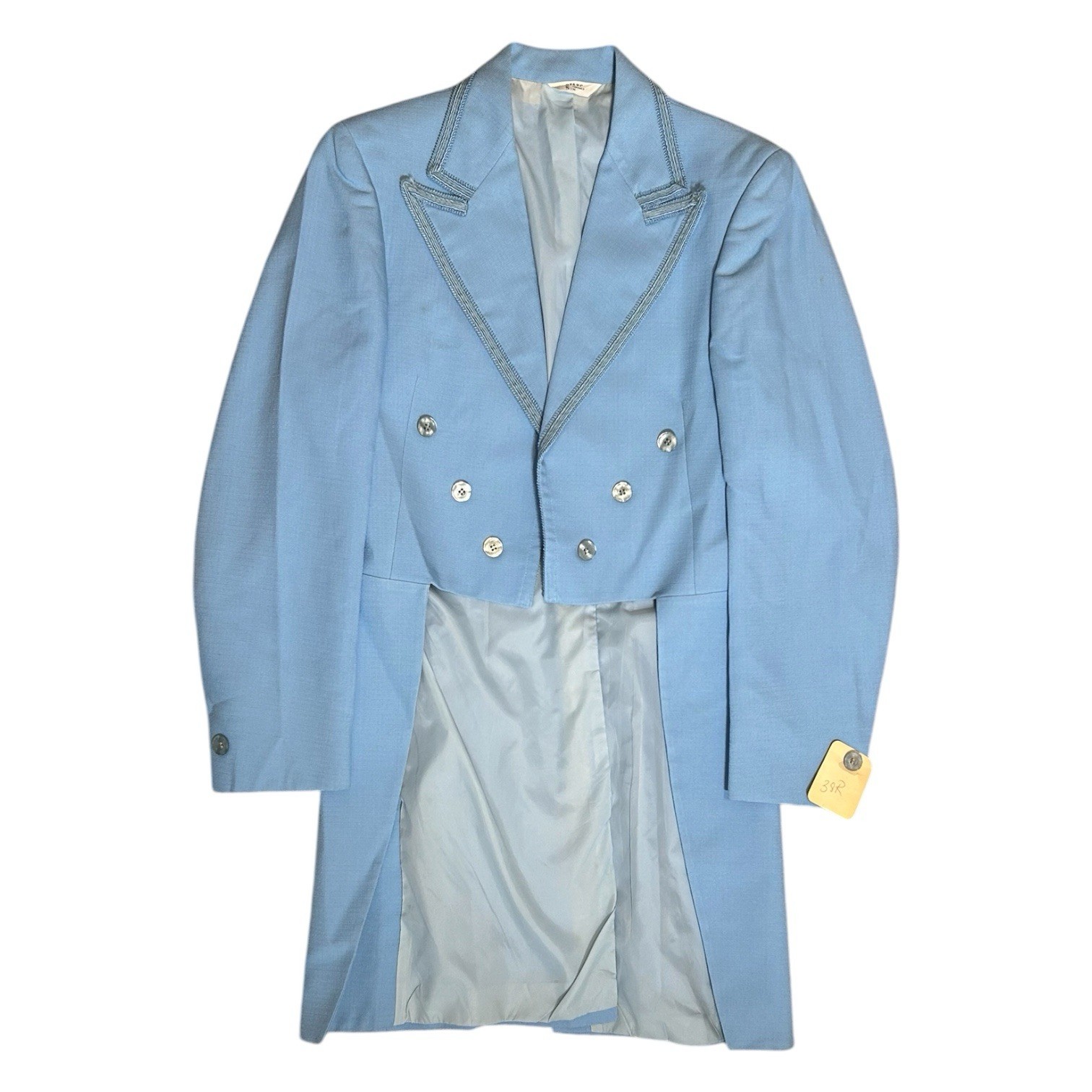 VTG 70s After Six Baby Blue Tuxedo Tail Coat Suit Jacket Mens 38R Deadstock