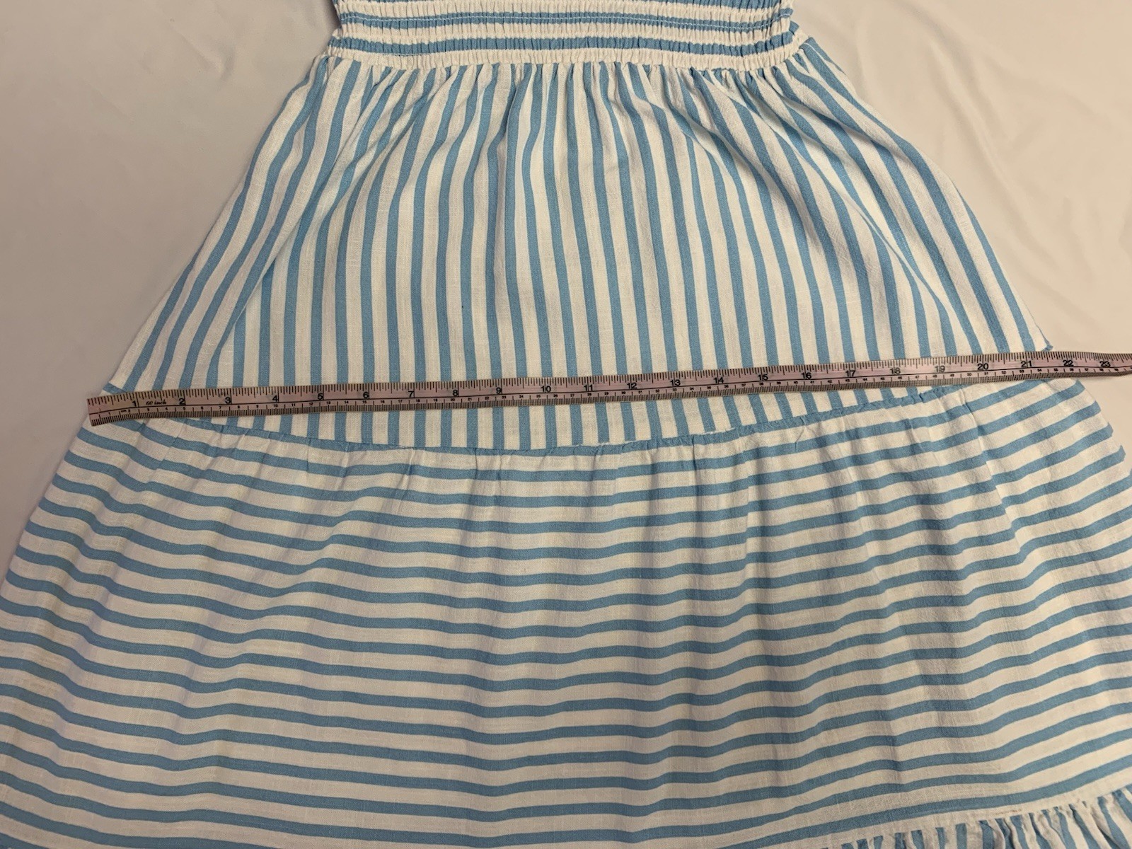 Aqua long turquoise and white striped dress with ruffles size S rayon