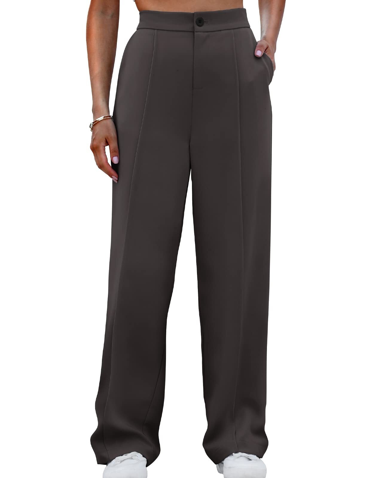 LADIES WOMENS HALF ELASTICATED STRETCH WAIST WORK OFFICE TROUSERS, GREY, SIZE S