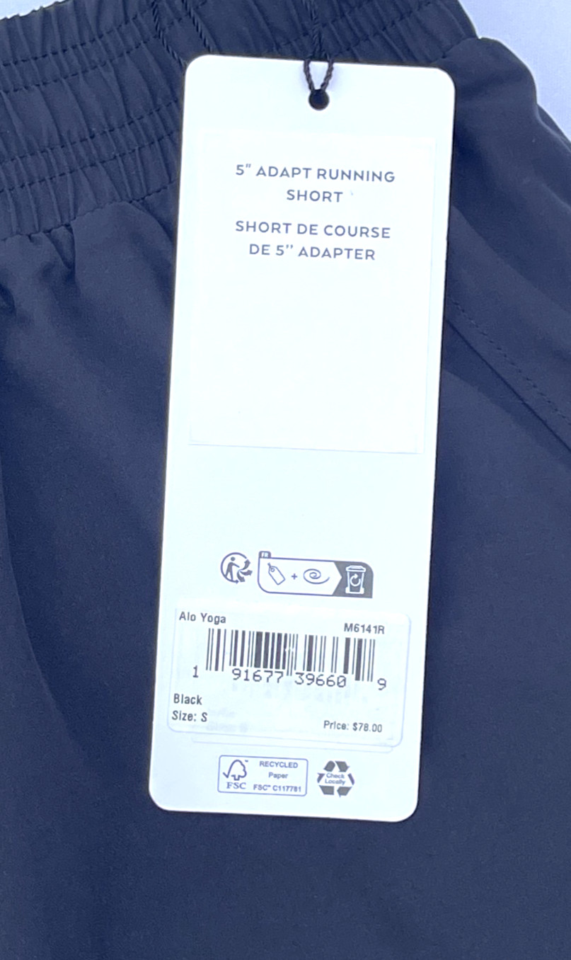 NWT – ALO Yoga 5″ Adapt Running Shorts – M6141R – S Small – BLACK