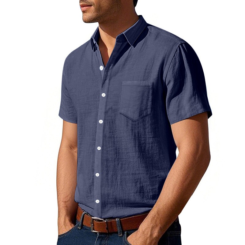 New Solid Color Linen Short Sleeve Casual Shirt