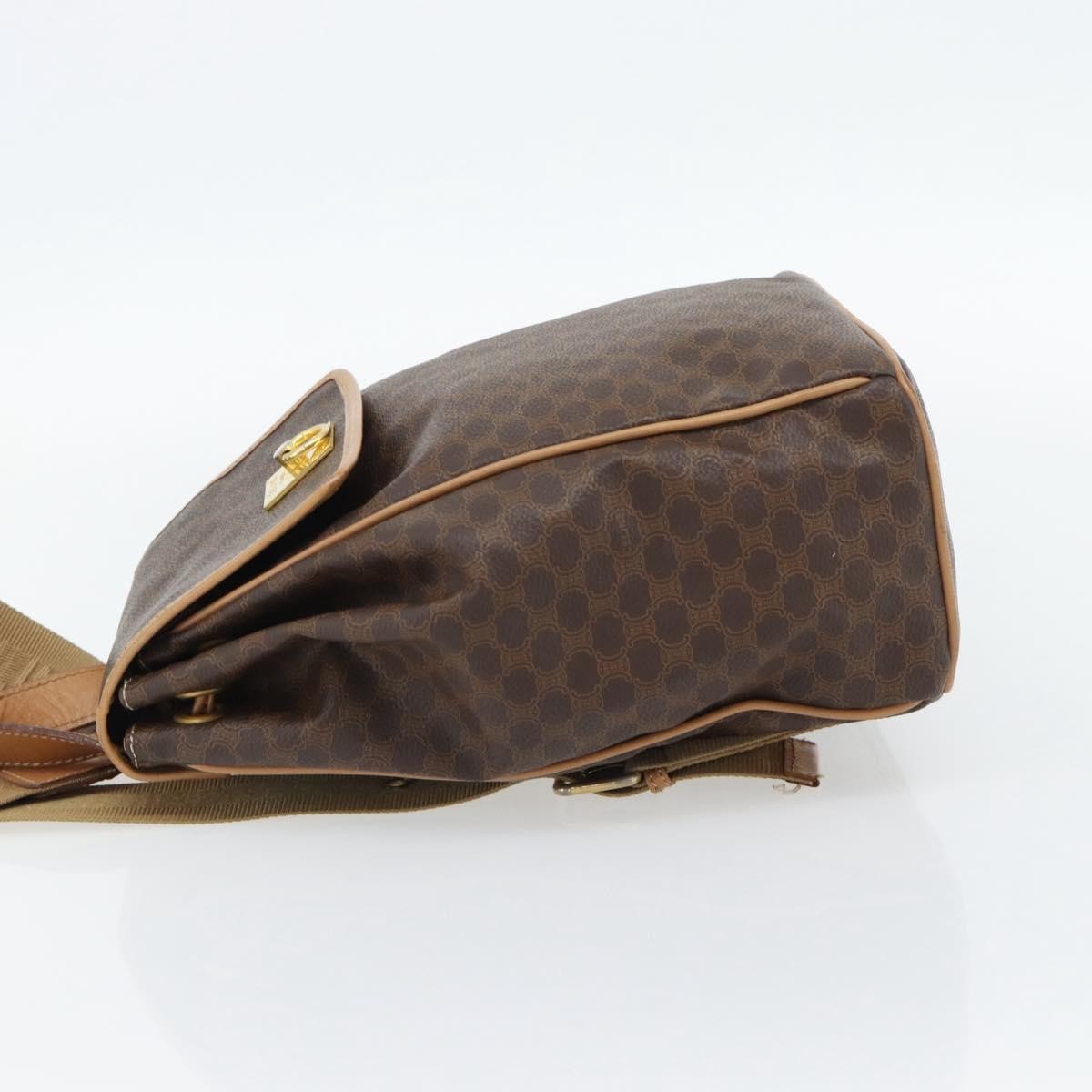 CELINE Macadam Canvas Backpack PVC Leather Brown Gold Auth 182528A