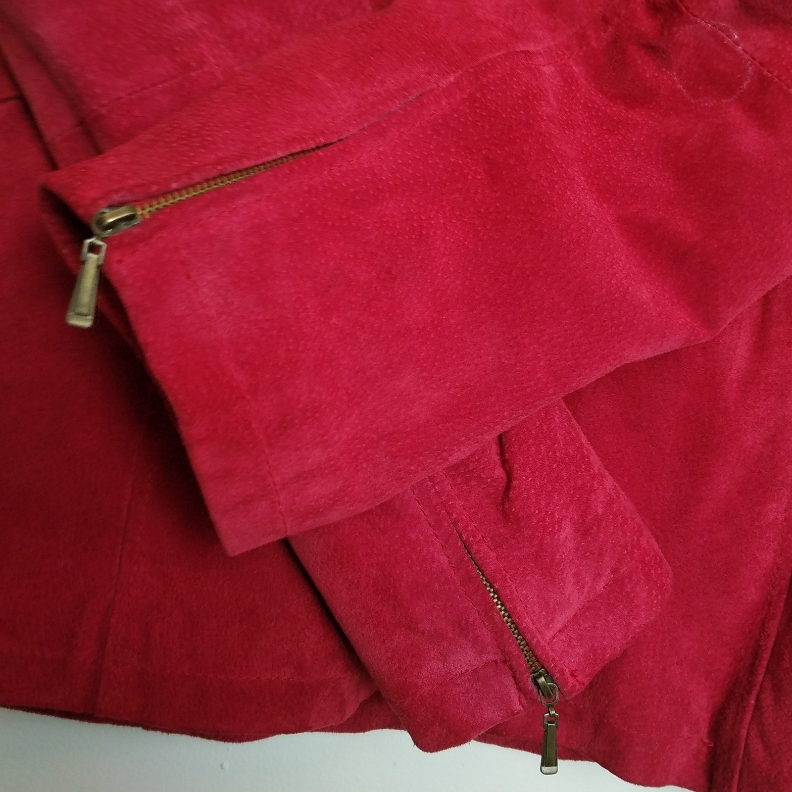 Relativity Red Genuine Suede Leather Zip Mock Neck Jacket M Moto Chic Streetwear