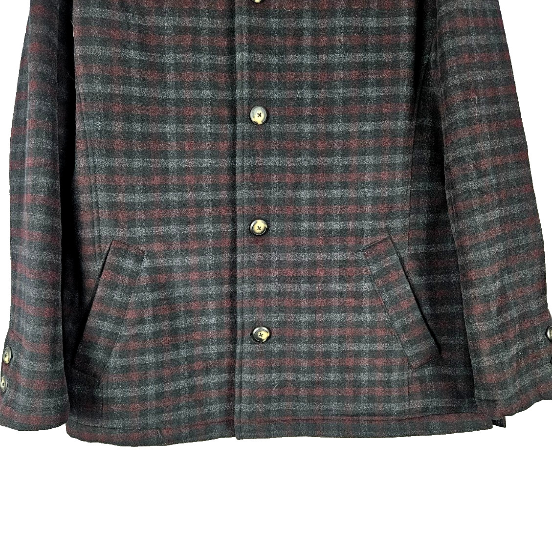 Utex Plaid Wool Shacket Jacket Mens L Burgundy Dark Gray Quilt Lining Insulated