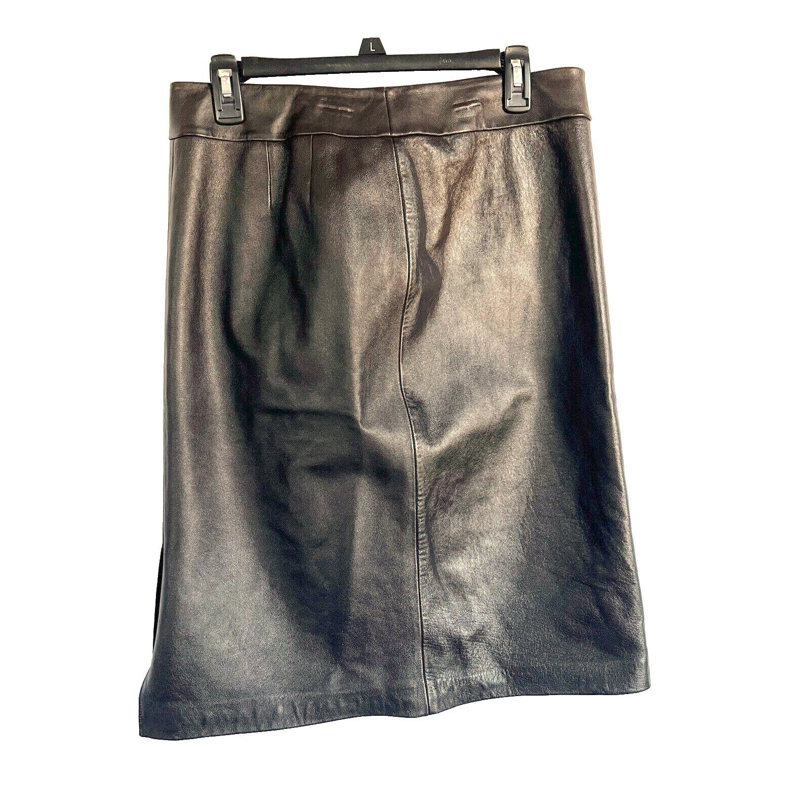Y2K Kasper Leather Skirt Womens 10 Brown Knee Length Pencil Straight Earthy Edgy