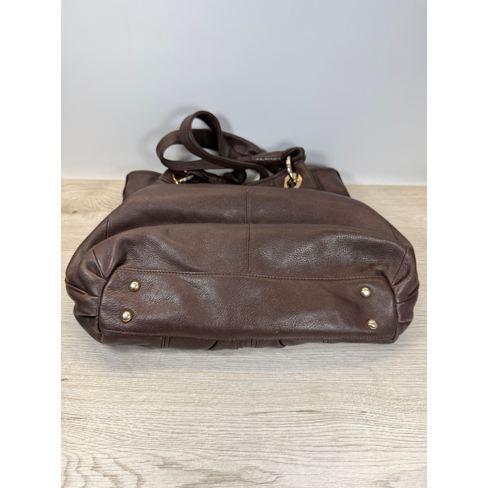 B Makowsky Women Large Shoulder Bag Brown Pebbled Leather Gold Leopard Hobo Boho