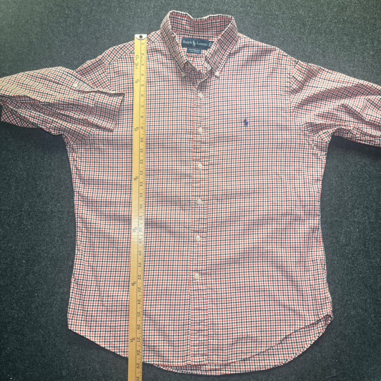 Ralph Lauren Button Down Men L Orange Gingham Excellent Custom Fit Cotton Shirt