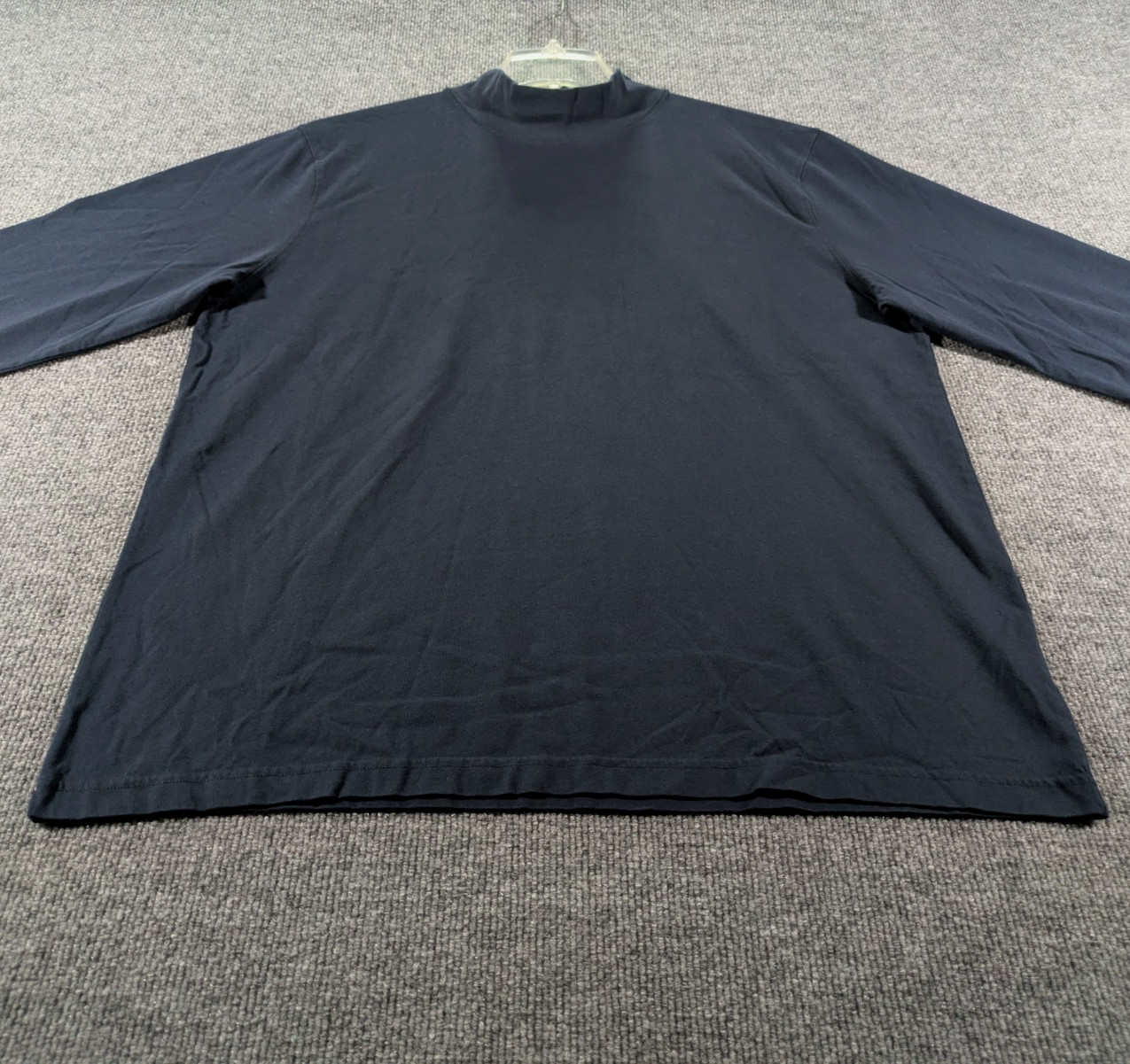 LL Bean Mock Neck Shirt Mens Large Navy Long Sleeve Tee 100% Cotton 508112