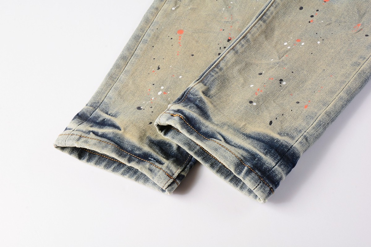 New Purple Brand Men Distressed Denim Pants Printing Slim Fit Jeans .