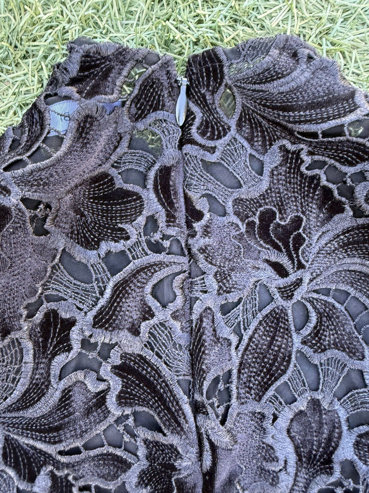 Nadine Merabi Black Floral Lace Embroidered Mini Dress XS High Neck Long Sleeve