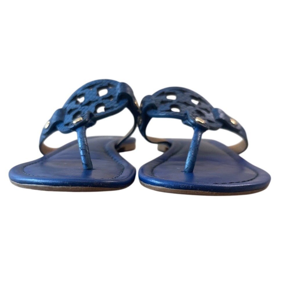 Tory Burch Miller Laguna Blue Snake Embossed Sandals Size 7.5