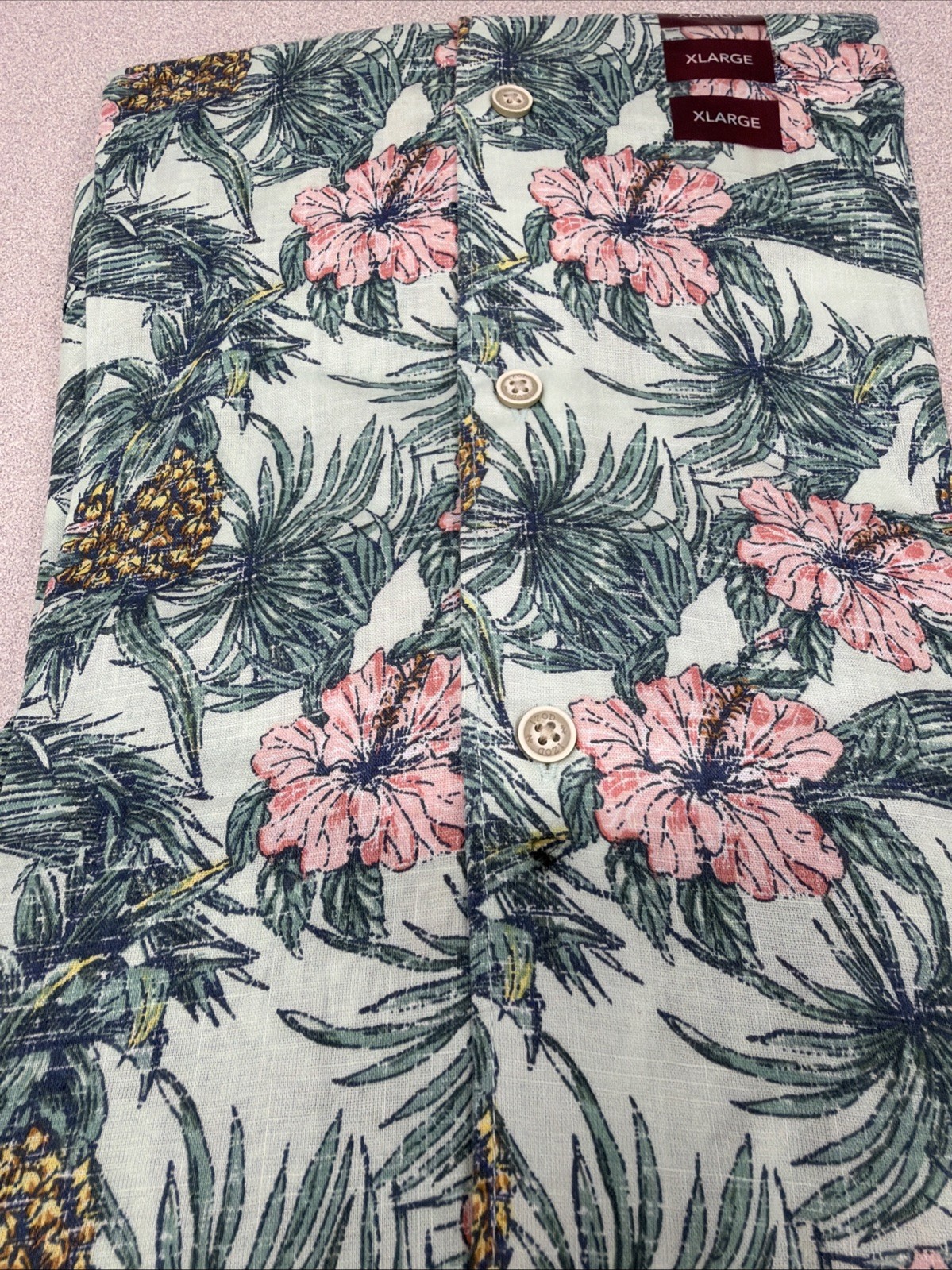 Men’s Size XL, IZOD Saltwater Short Sleeve Dress Shirt, Green, Floral , New