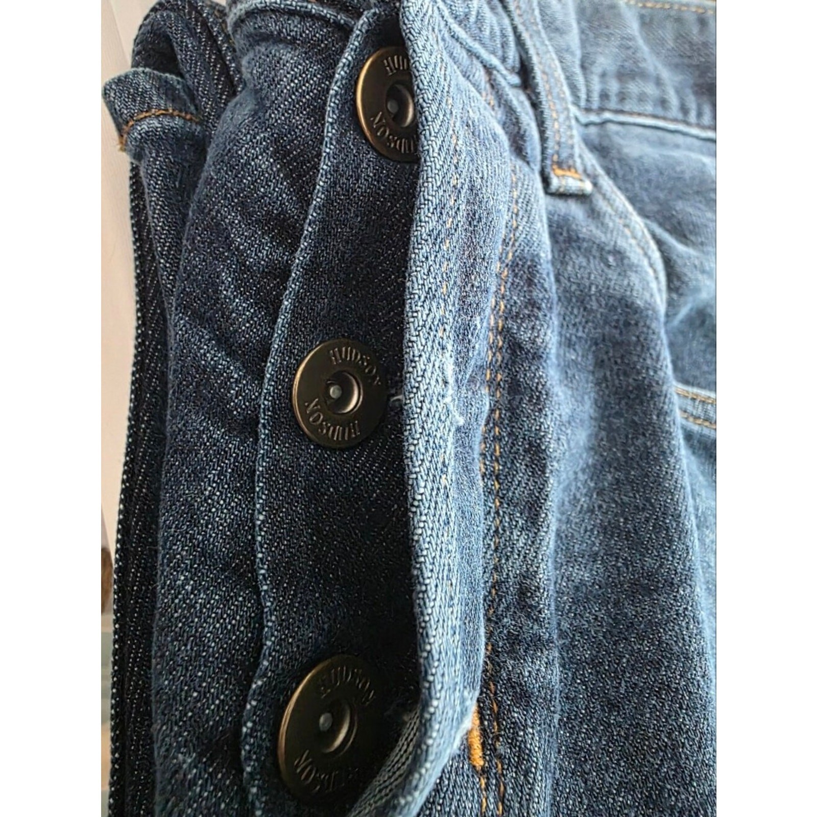Hudson Blake Slim Straight Selvedge Button Fly Jeans Men 34×31 Dark Wash