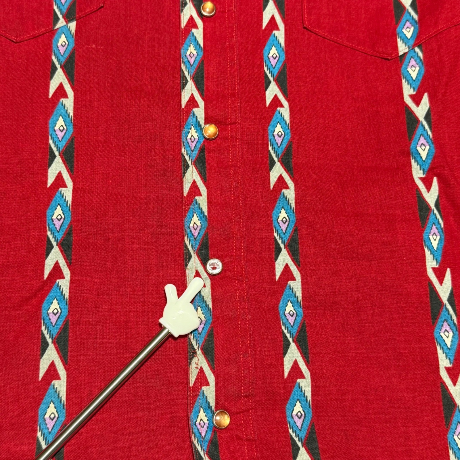 Wrangler Western Pearl Snap Shirt Mens XL Red Southwestern Aztec Brushpopper USA