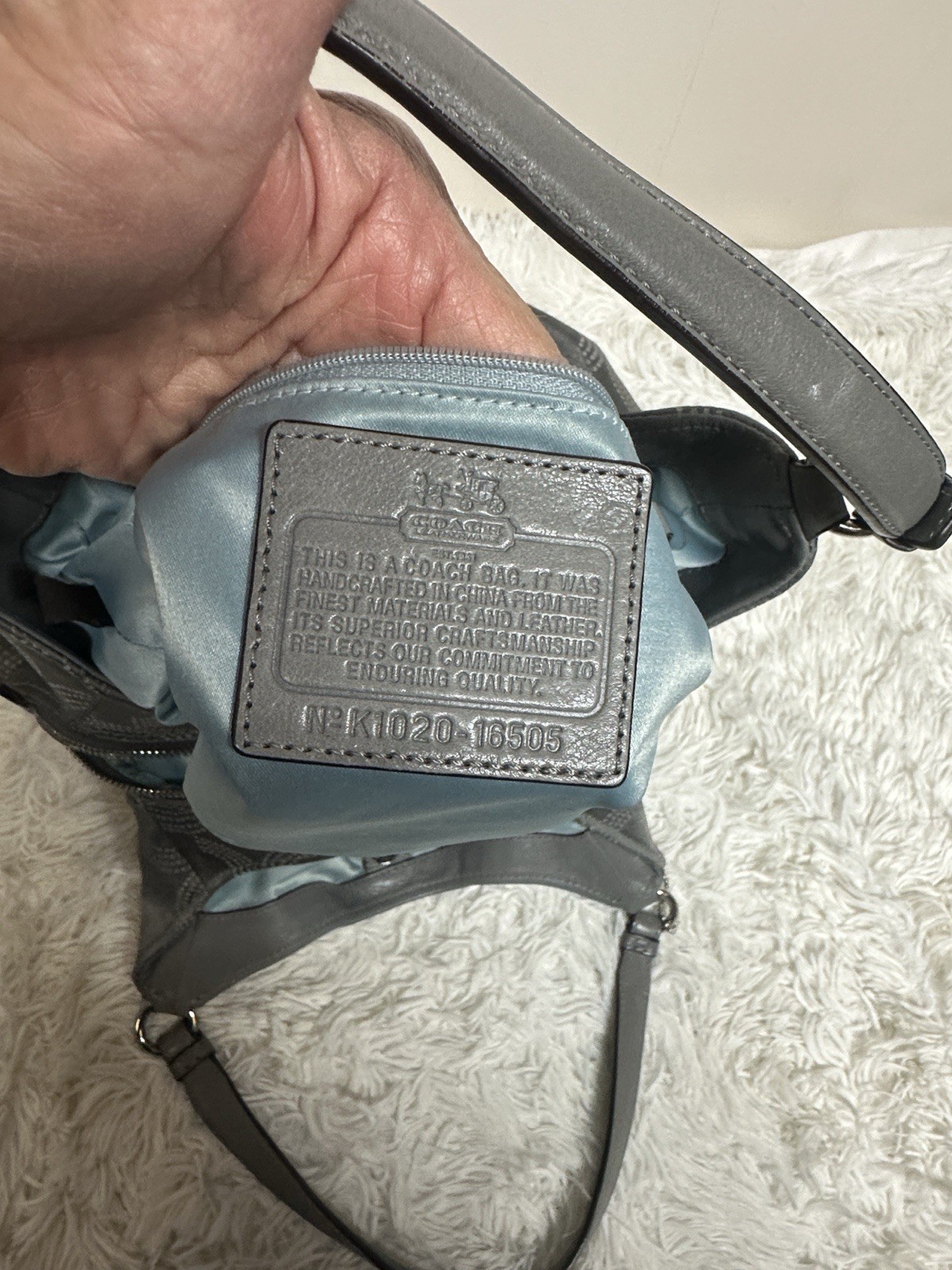 Coach Madison Maggie Dotted Op Art Gray & Silver Sateen Hobo Shoulder Bag
