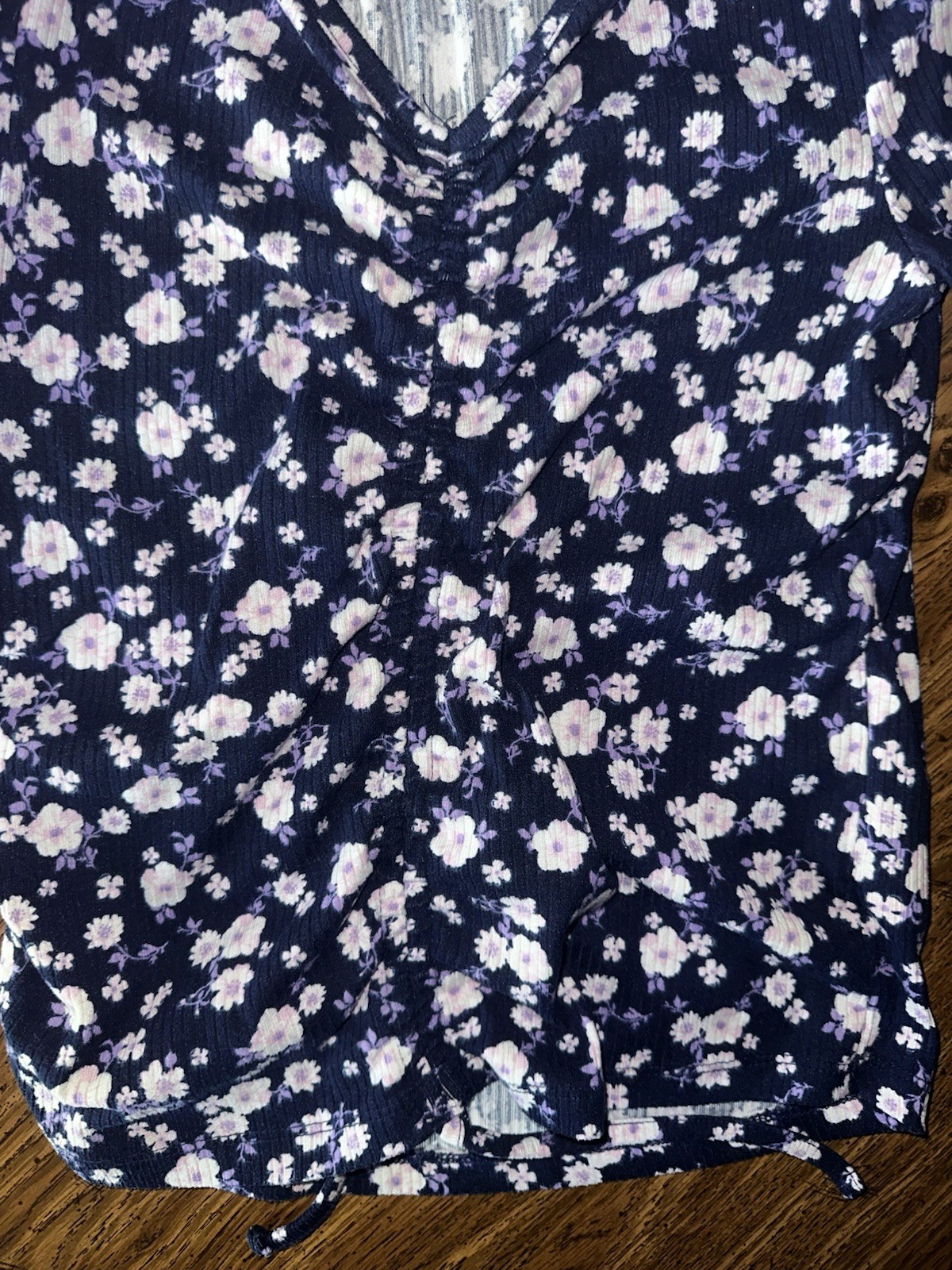 🌸 Epic Threads Top Women’s XL Blue Floral Ruched Front Long Sleeve Blouse