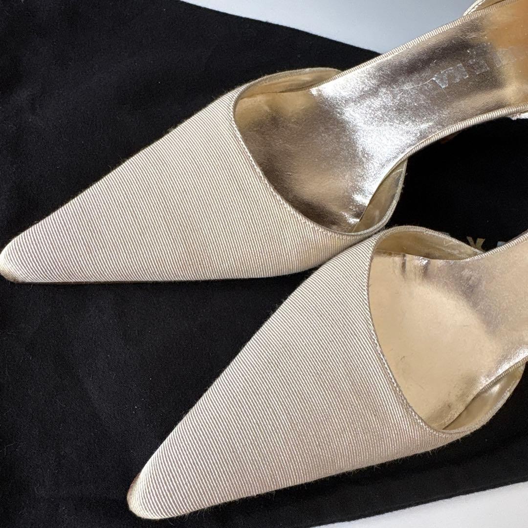 PAULE KA Beige Pointed Toe Ankle Strap Pumps 37.5 24cm 7.5cm Heel