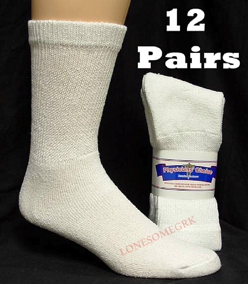 12 Pairs Womens Physicians Choice White VENTILATED Cotton Diabetic Crew Socks
