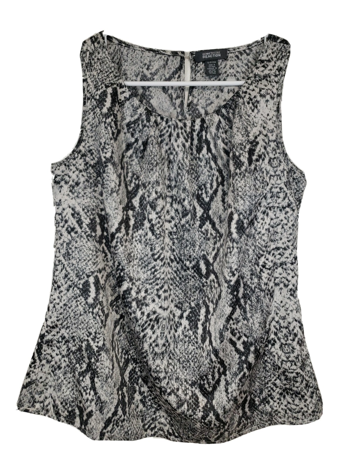 Kenneth Cole Reaction Small Womens Sleeveless Blouse Top White Black Gray