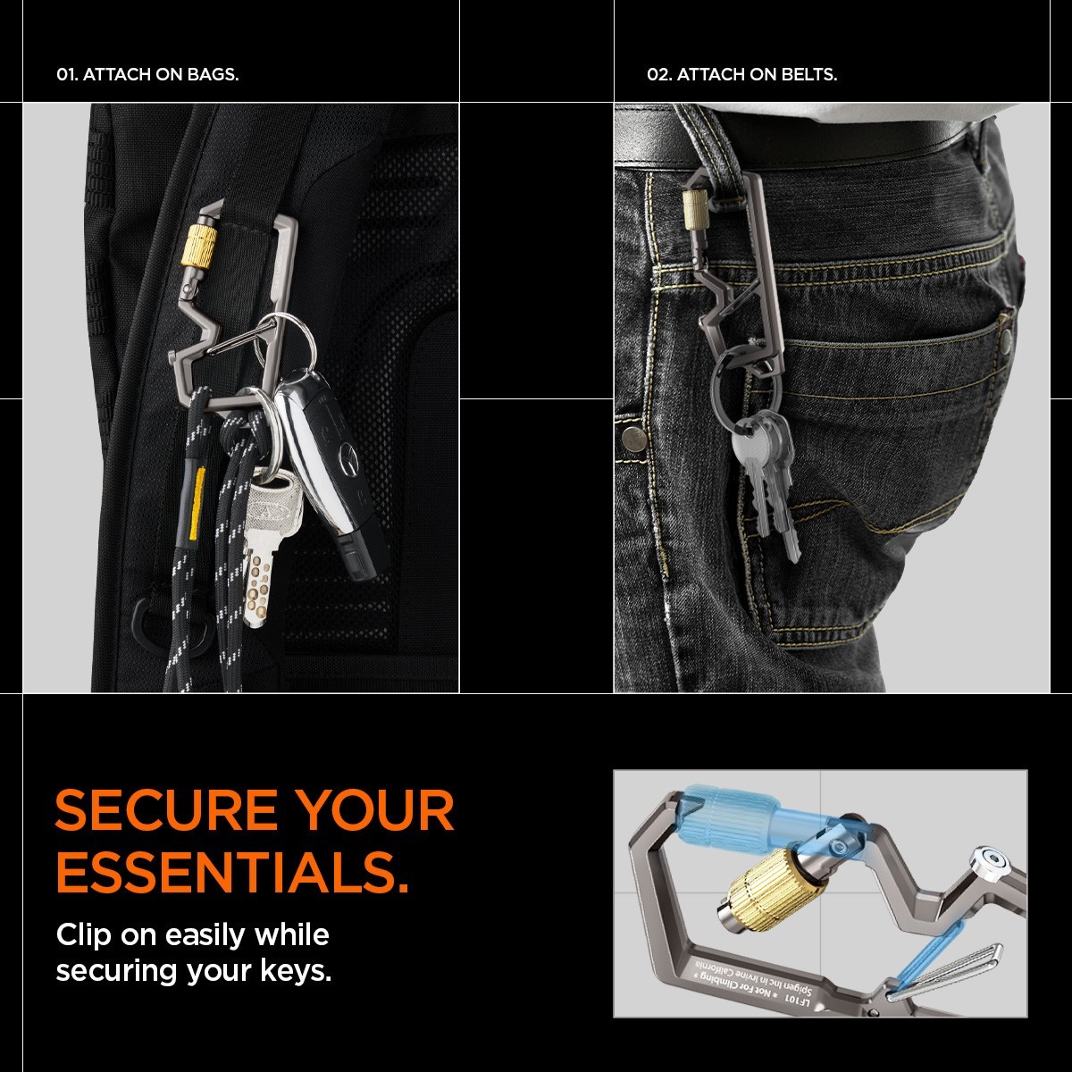 Spigen Key Accessory Carabiner LF101 Twist-to-Lock Mechanism