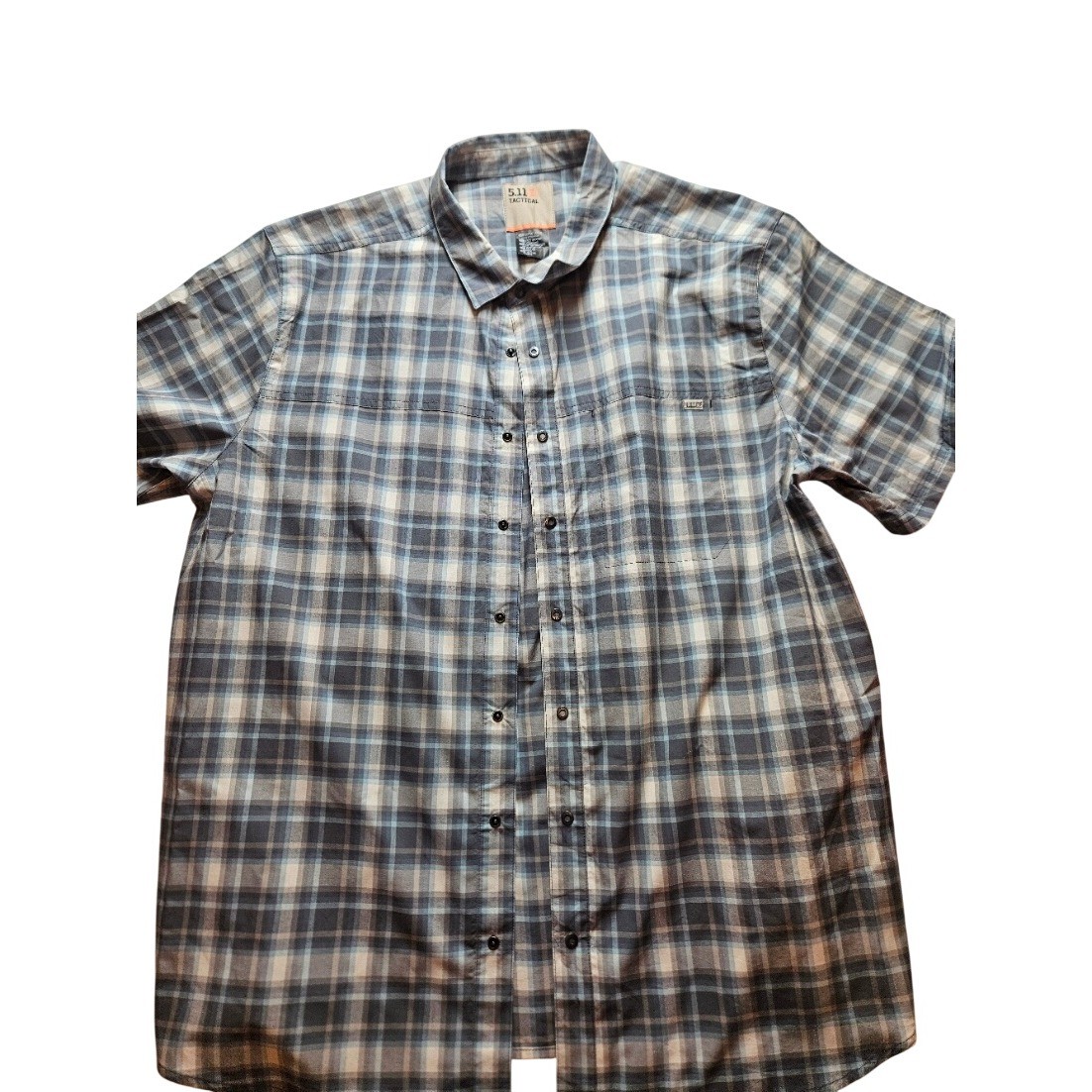 5.11 Tactical Mens XL Blue Grey Plaid Short Sleeve Snap Front Button Down Shirt