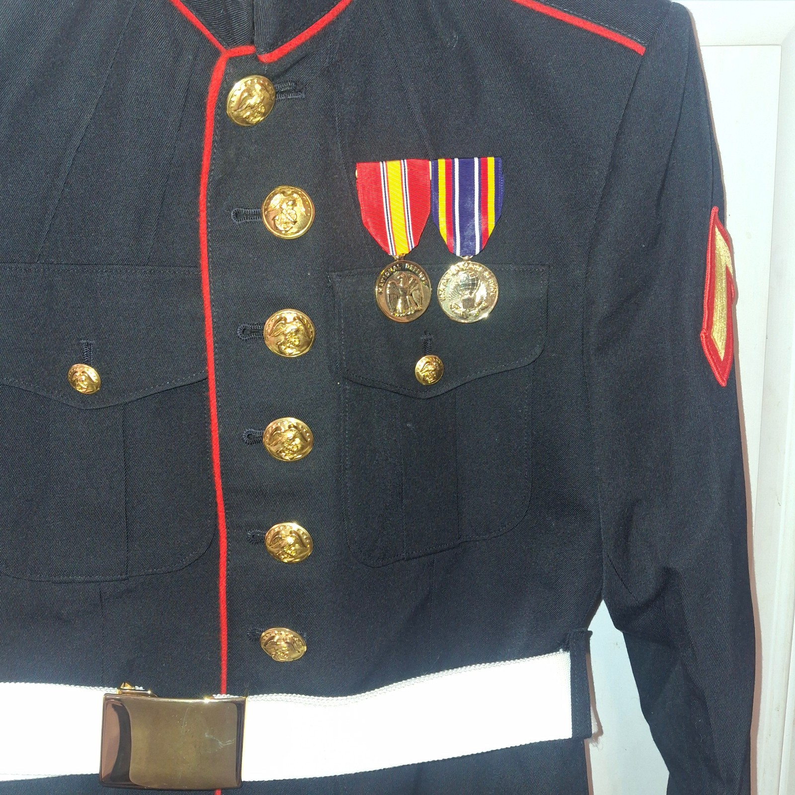 USMC Dress Blues Uniform Blouse Coat SET 39R PFC Blues Marines Trousers 31R belt