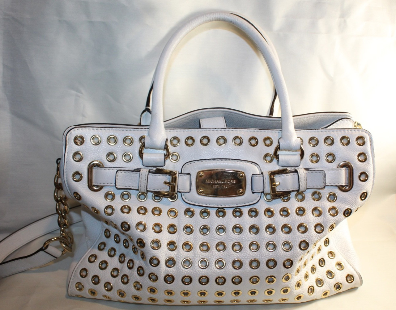 Michael Kors White Pebbled Leather Hobo Handbag Purse w/ Brass Detail Ex-Large