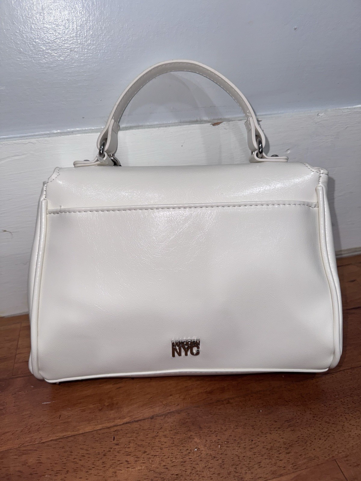 Madden NYC White Medium Satchel Top Handle Bag, Zip/Turn Lock, Charm