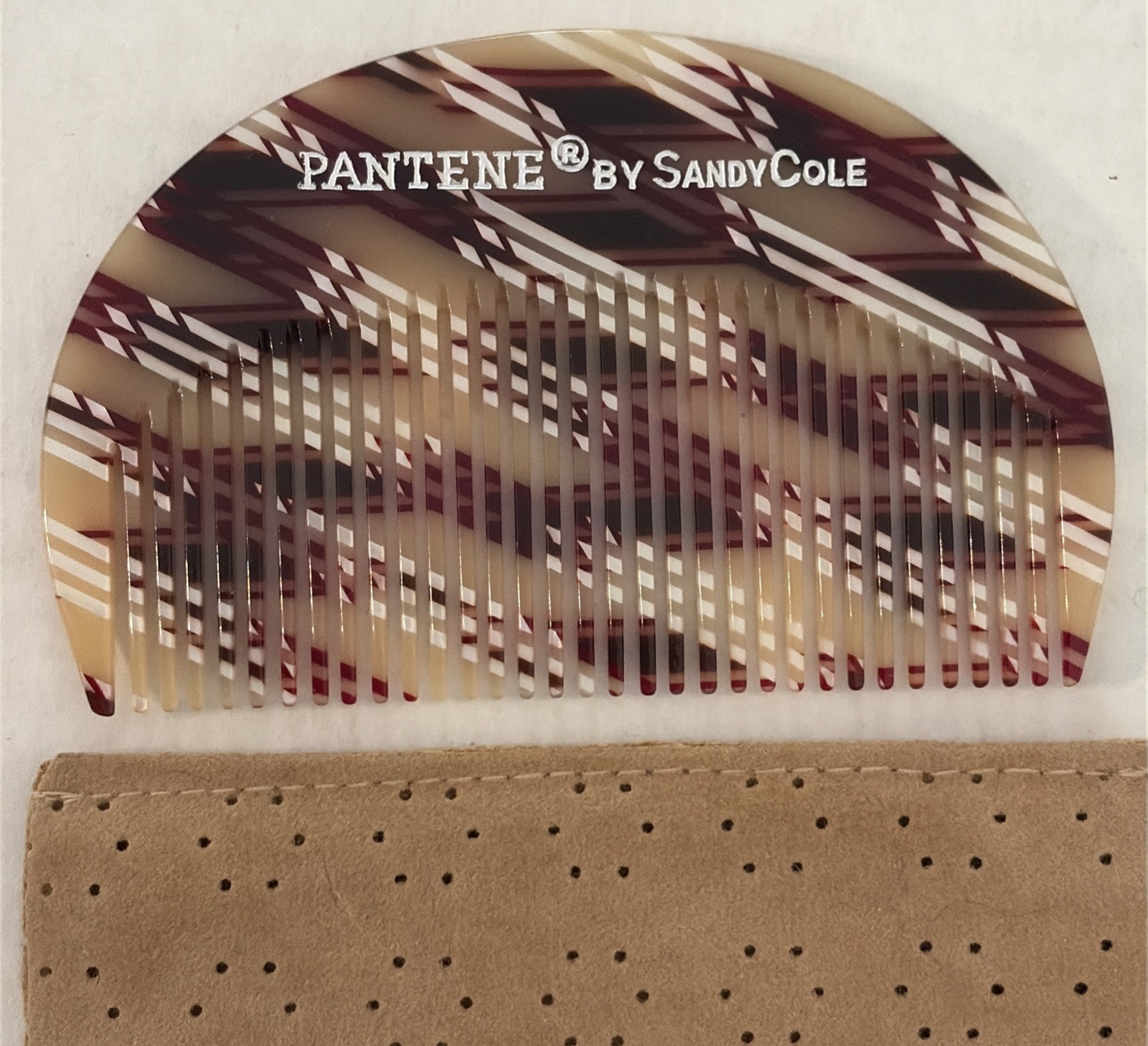 Vtg Pantene Sandy Cole Tortoiseshell pattern Crescent Hair Comb Original Pouch