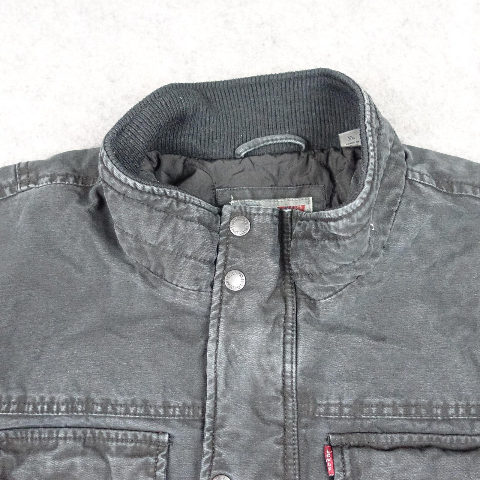 Levis Jacket Mens XL Gray Canvas Military Quilted Lined Insulated Zip Front VTG