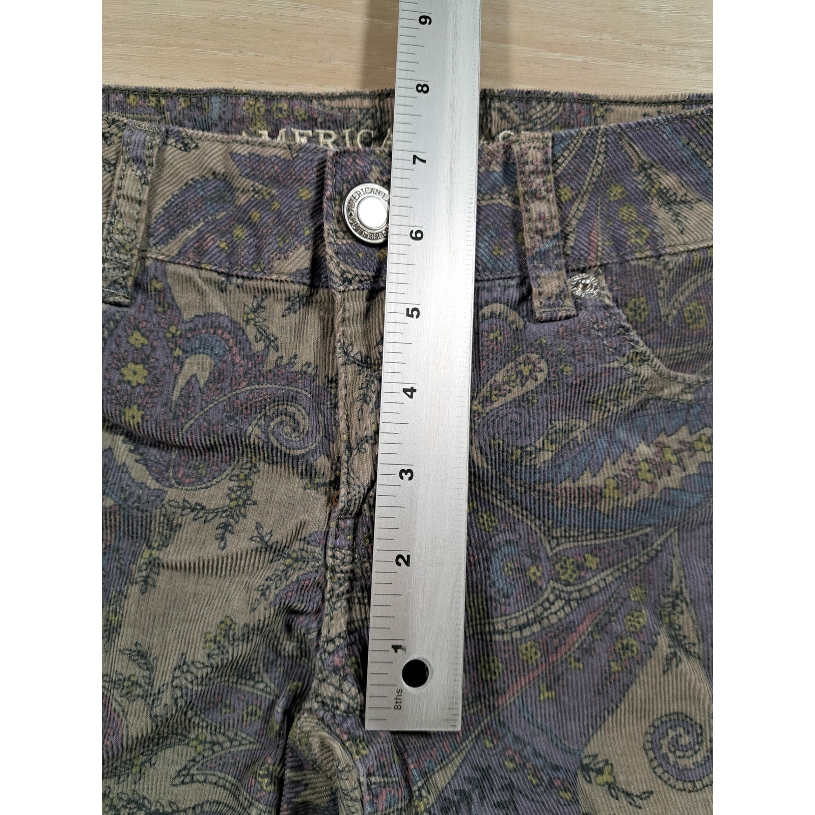 American Eagle Paisley Corduroy Cut Off Shorts Gray Purple Blue Size 0