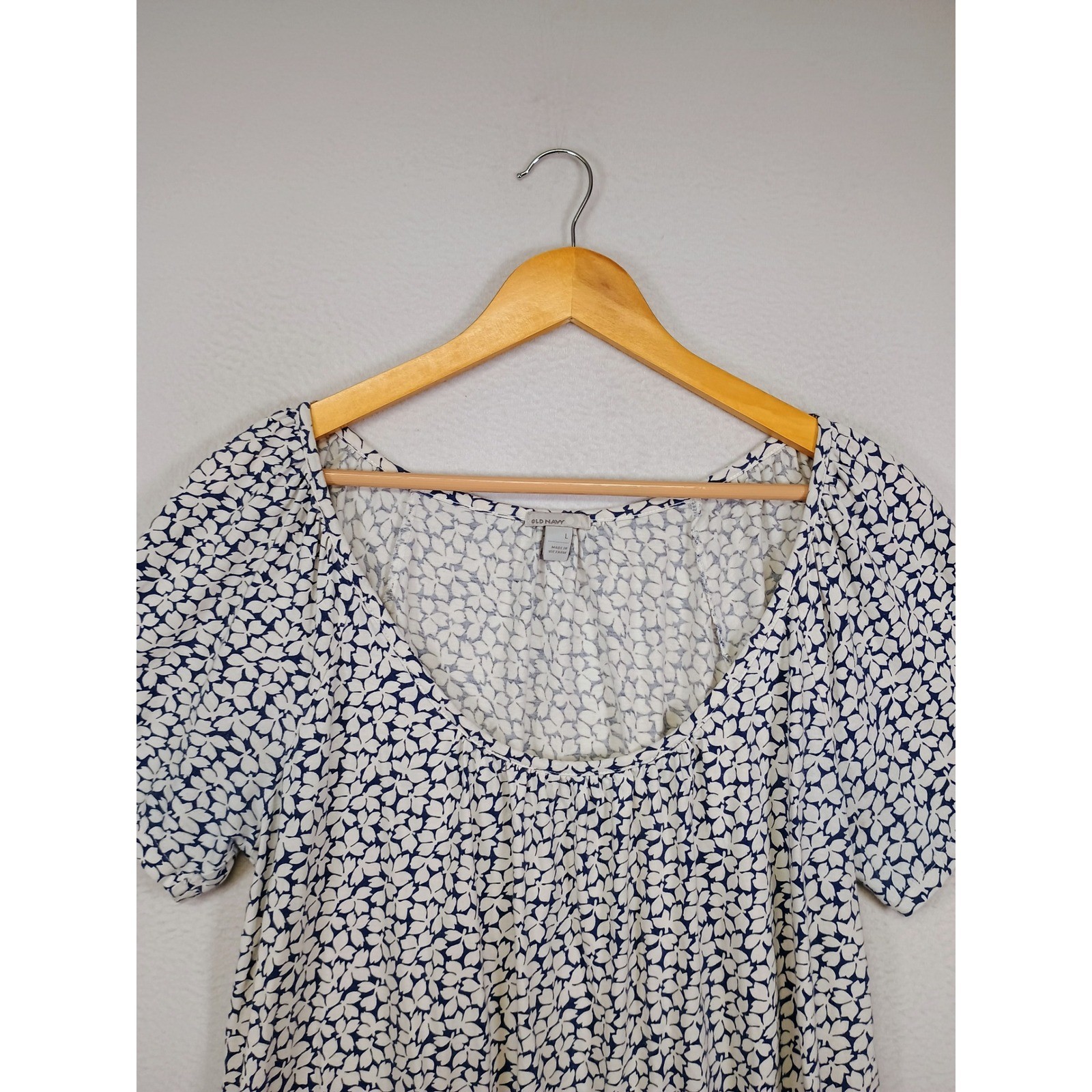 Cottagecore Old Navy Womens Large Blue Floral Scoop Neck Banded Hem Blouse Top